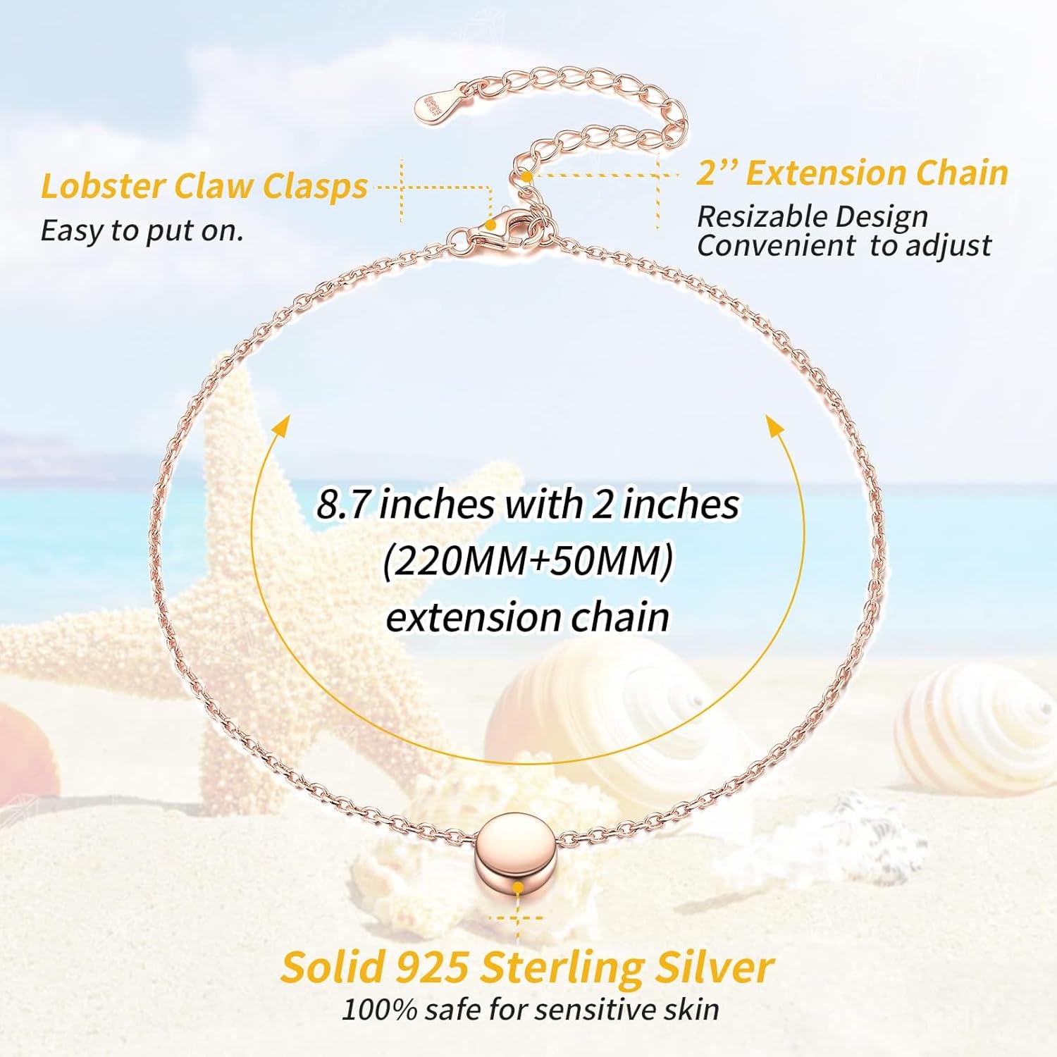 Sterling Silver Adjustable Dainty Dot Round Anklets