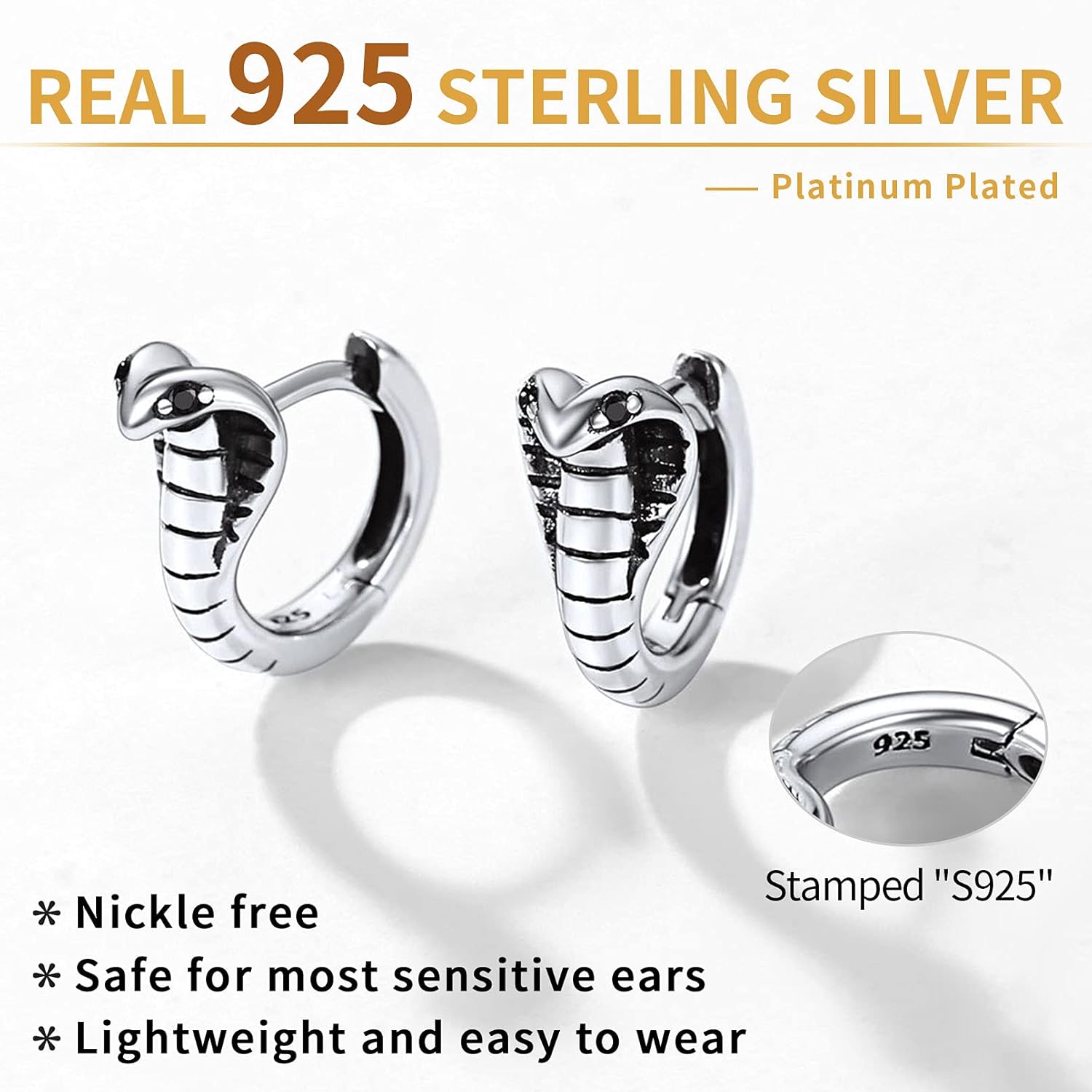 Sterling Silver Cobra Thick Huggie Hoop Earrings