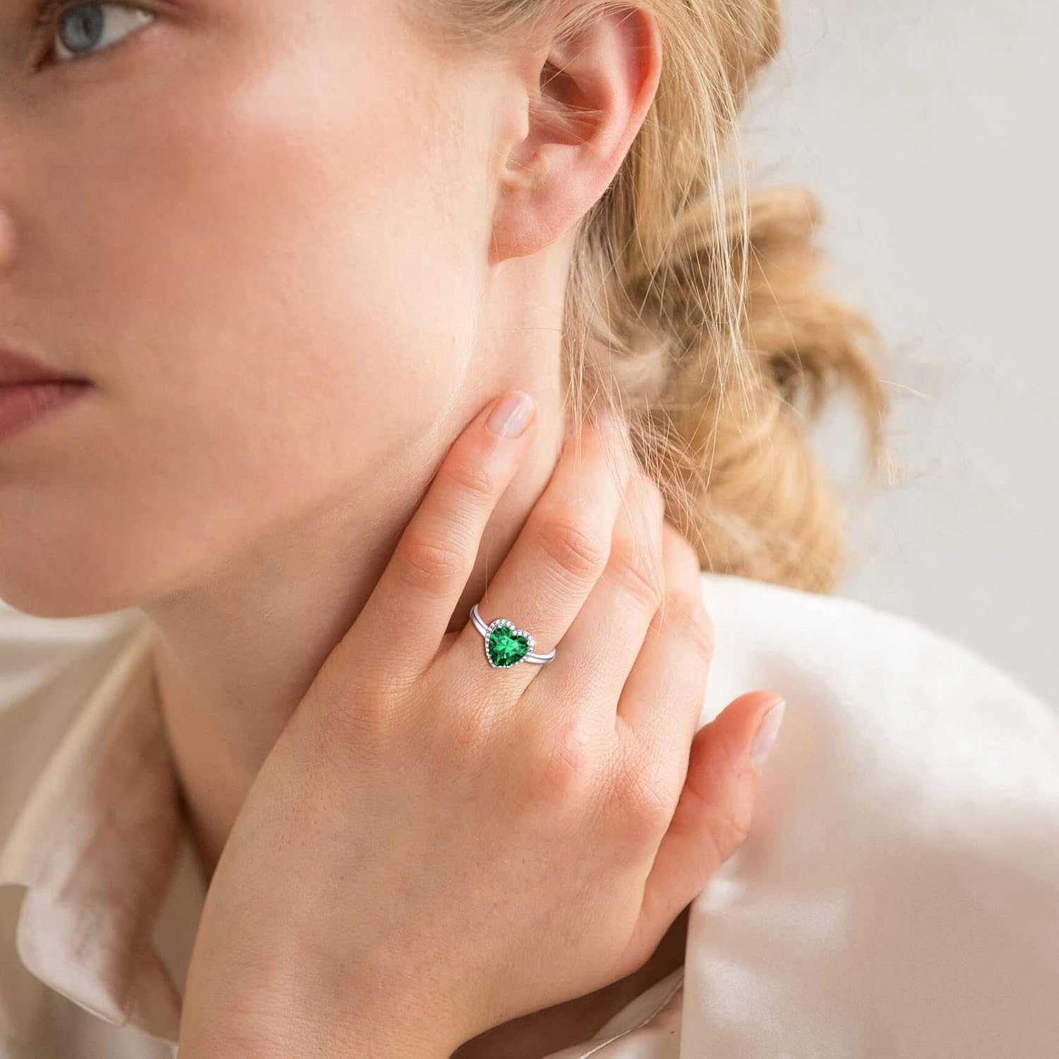 Heart Emerald Cut Birthstone Promise Ring for Ladies