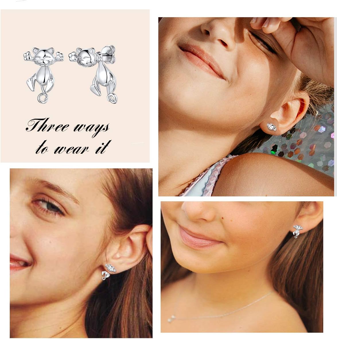 Cute Wave Cat Stud Earring for Women