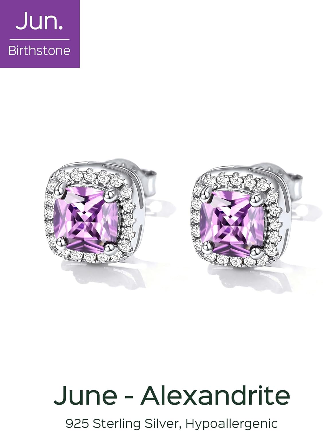 Square Sparkle Halo Birthstone Gemstone & Cubic Zirconia Stud Earrings 