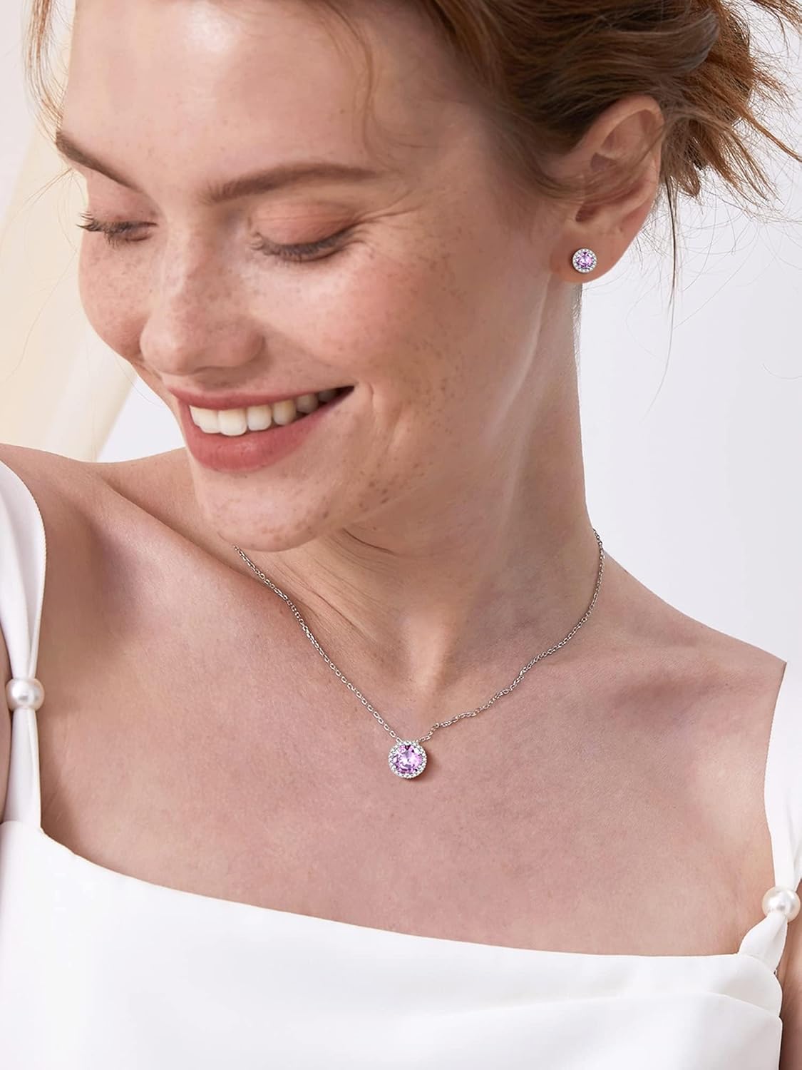 Round Cut Birthstone with Cubic Zirconia Necklace