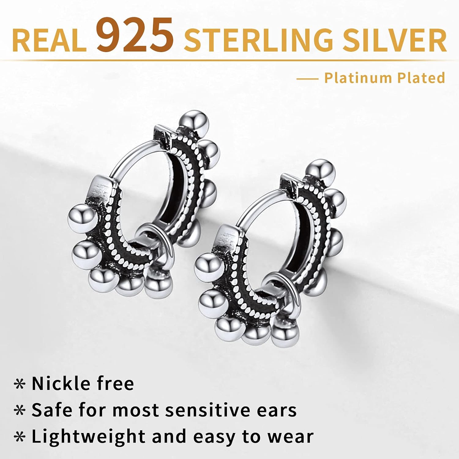 Sterling Silver Bell ring Chunky Hoop Earrings