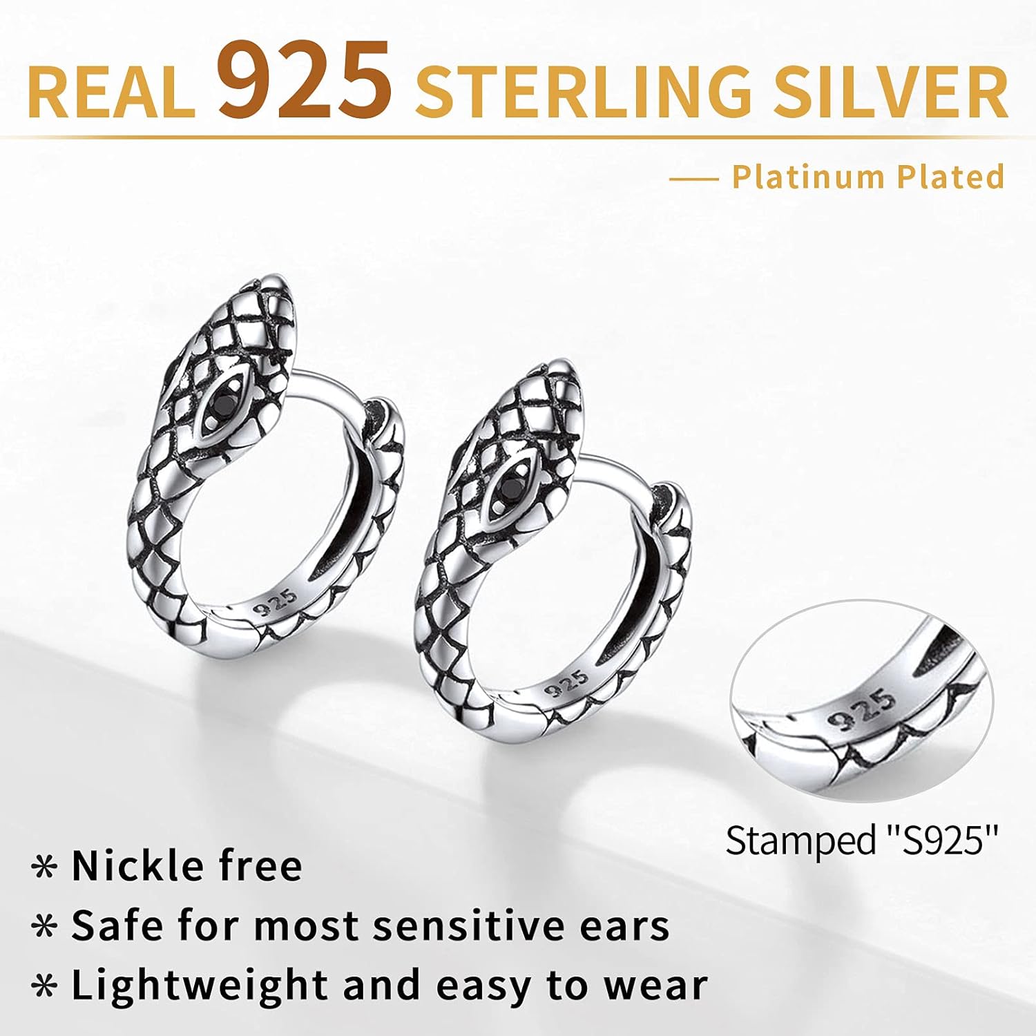 Sterling Silver Minimalist Cartilag Snake Huggie Hoop Earrings