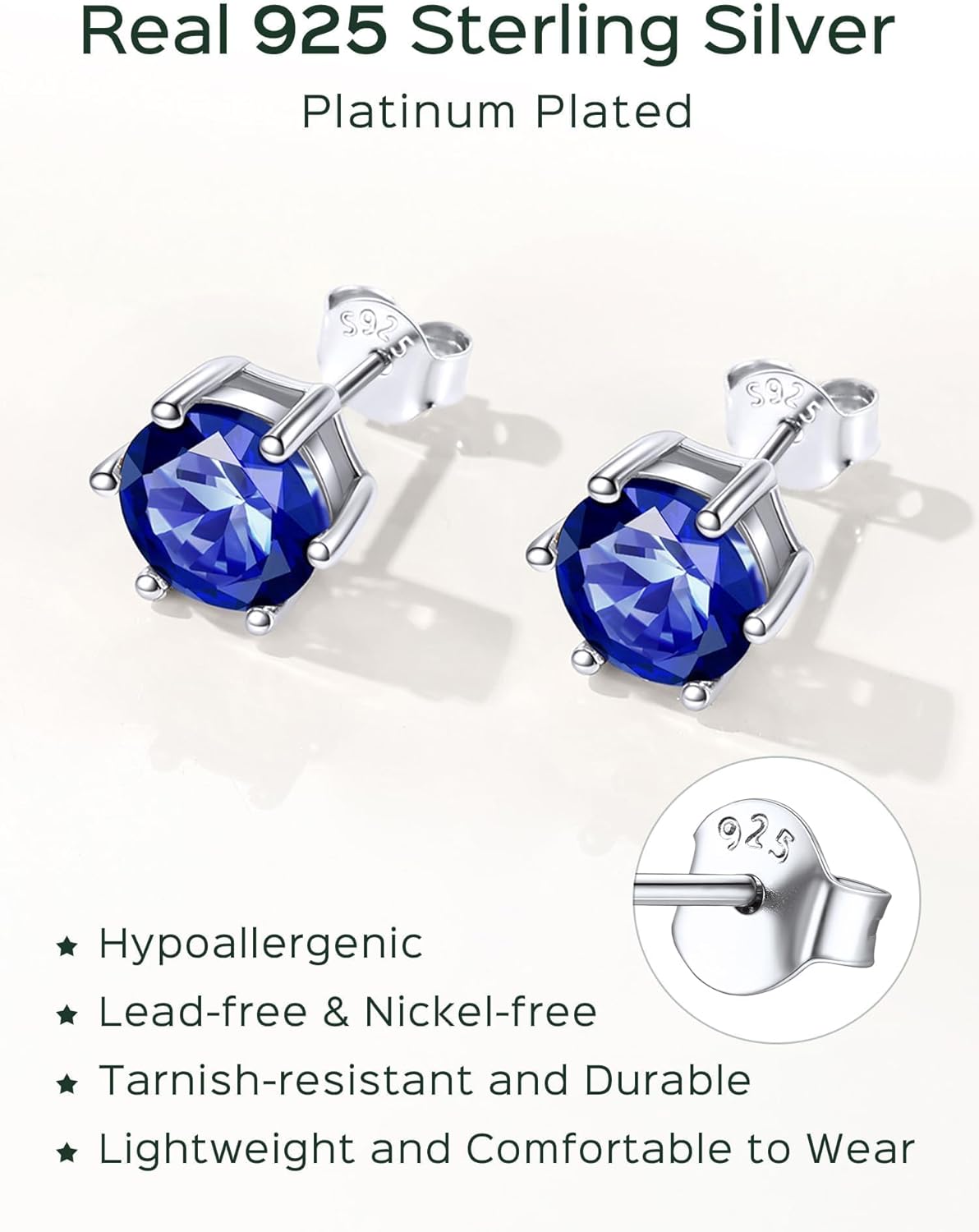 Sterling Silver 8.5mm Sparkling Round Cut Birthstone Halo Stud Earrings