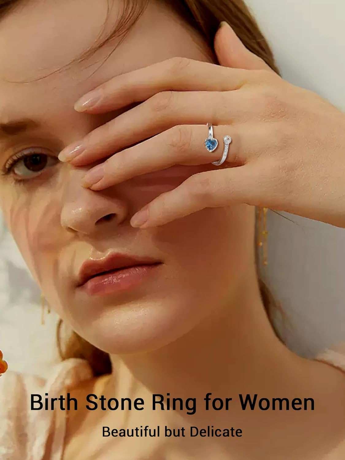 Heart Birthstone and White Cubic Zirconia Adjustable Ring for Women