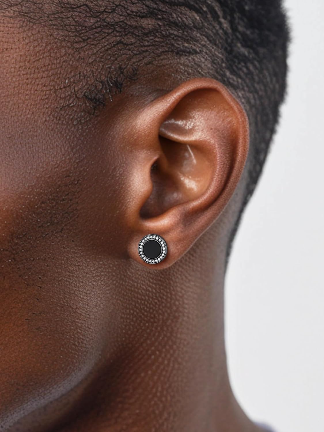 Black Onyx Round Cubic Zirconia Halo Stud Earrings