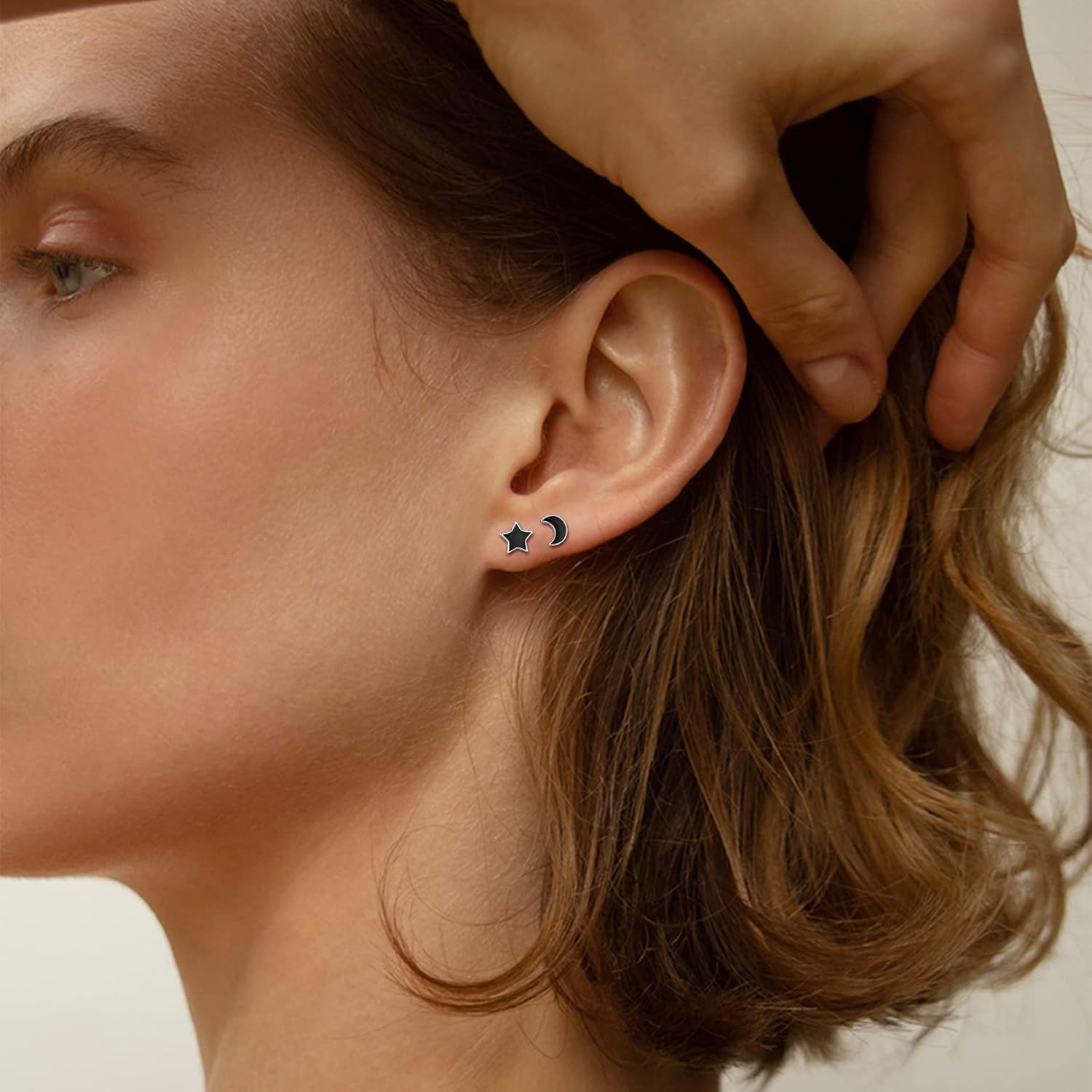 Small Black Moon Stud Earrings