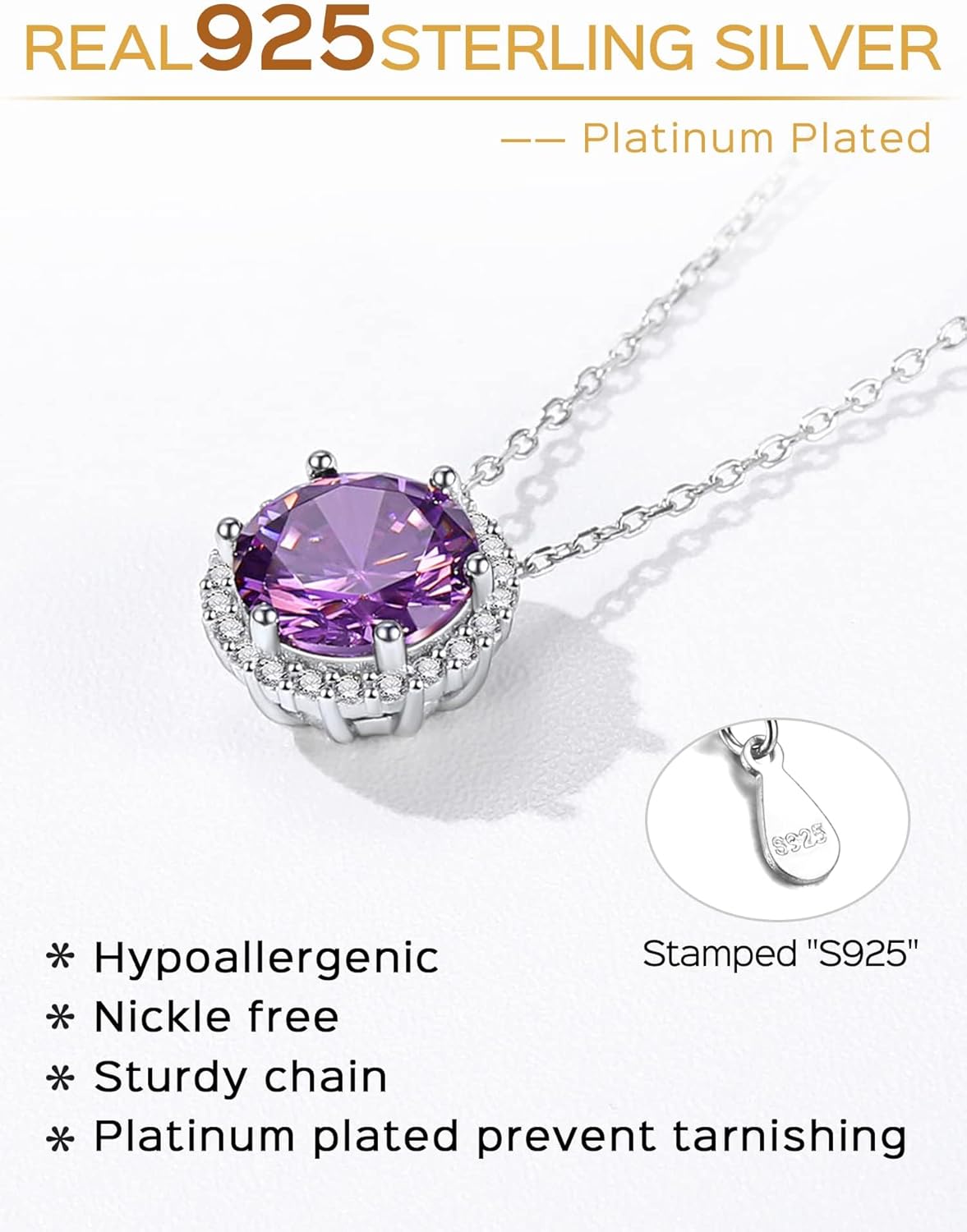 Round Cut Birthstone with Cubic Zirconia Necklace