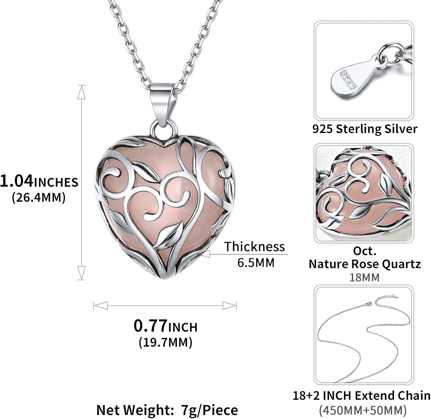 Celtic Knot Heart Birthstones Necklace Details: Dimensions, Hypoallergenic, Lobster-Claw-Clasps
