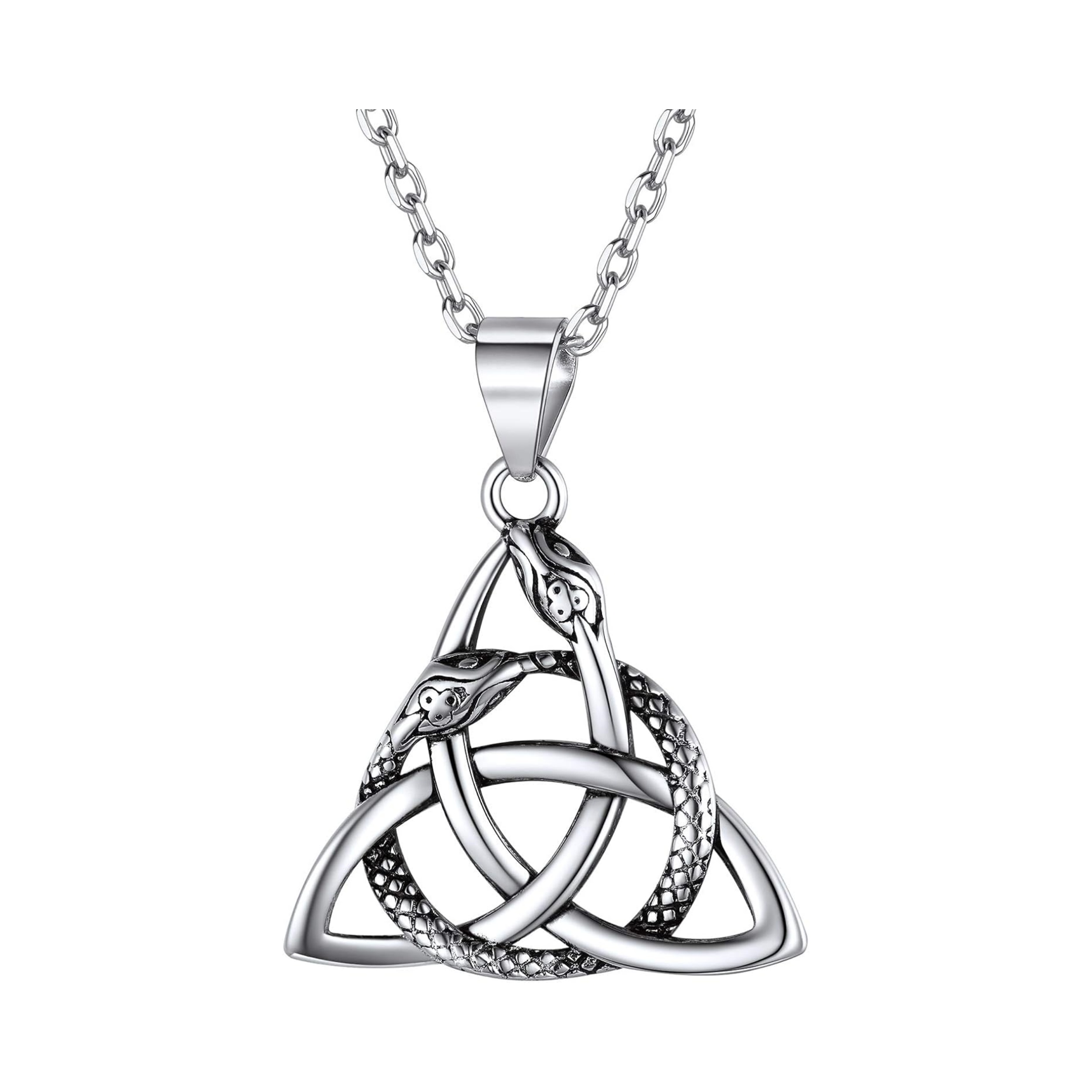 Interwoven Snakes Triquetra Knot Pendant Necklace