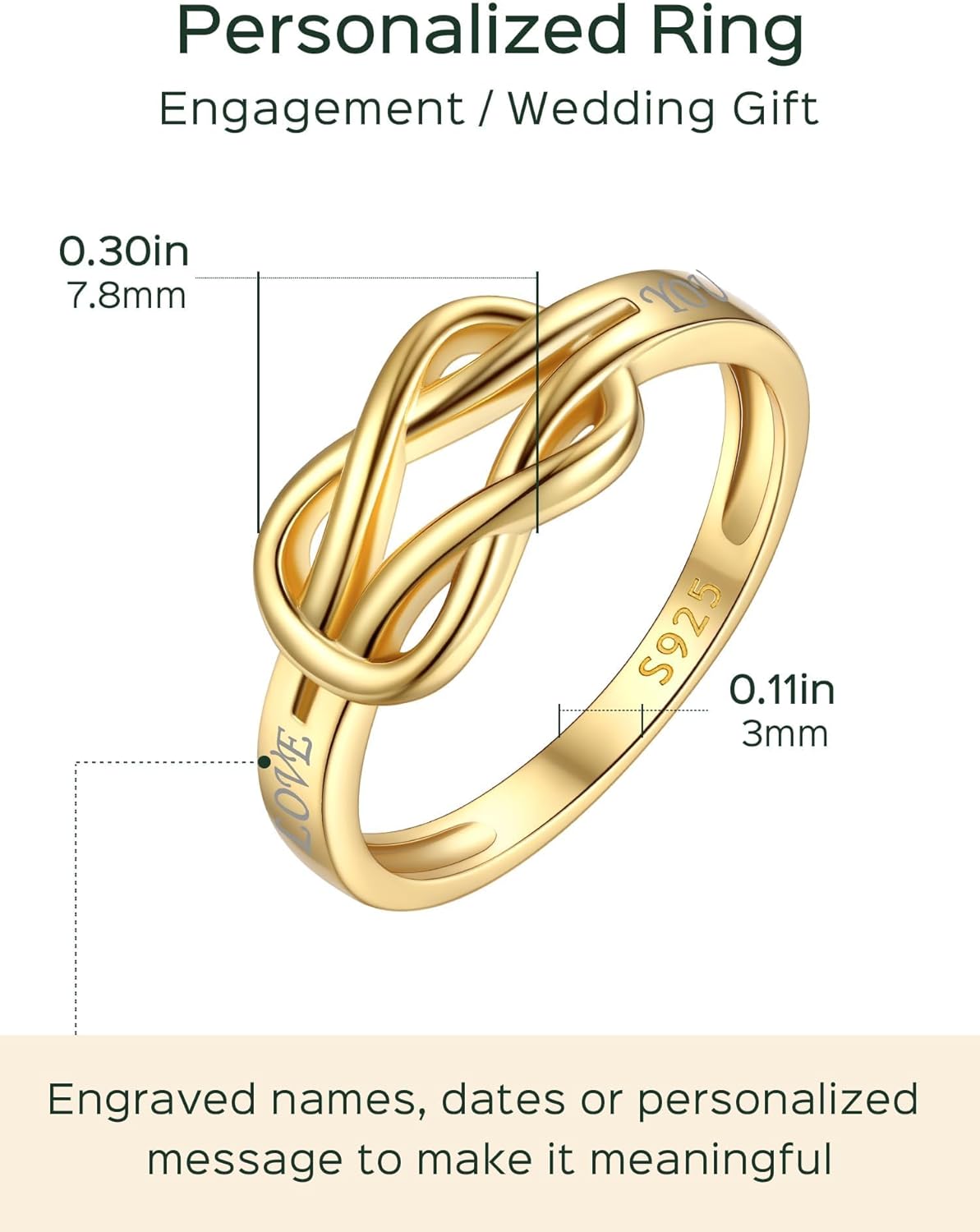 Classic Love Knot Friendship Ring for Women Details: Dimensions, Hypoallergenic, size for 4-12