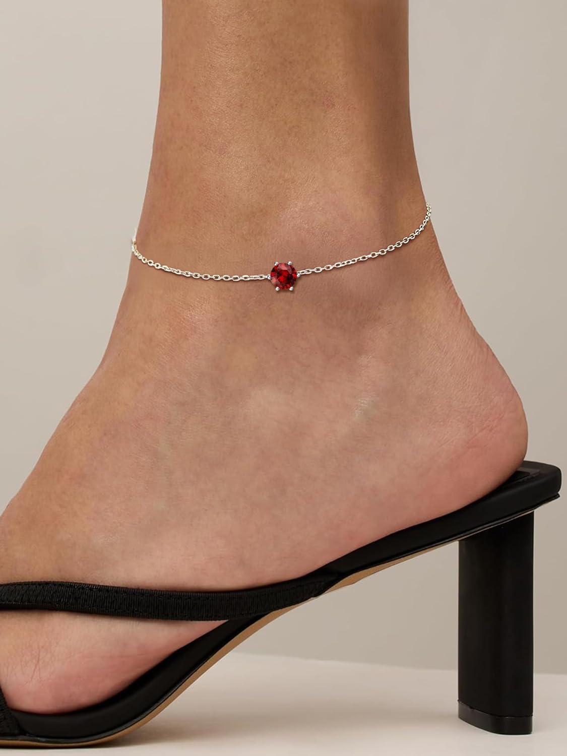 Simple Dainty Round Birthstone Ankle  for Women