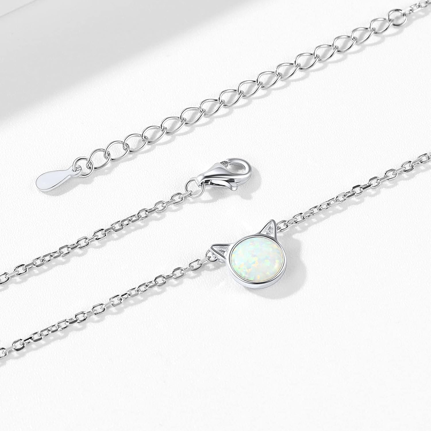 Cute Cat Round Opal Pendant Necklace for ladies