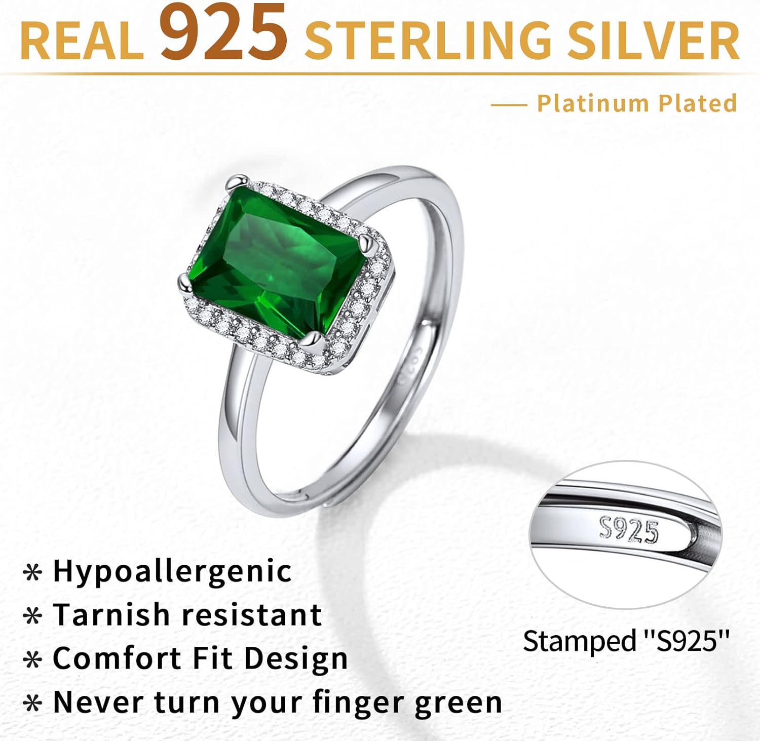 Sterling Silver Square Emerald Cut Birthstone Promise Ring