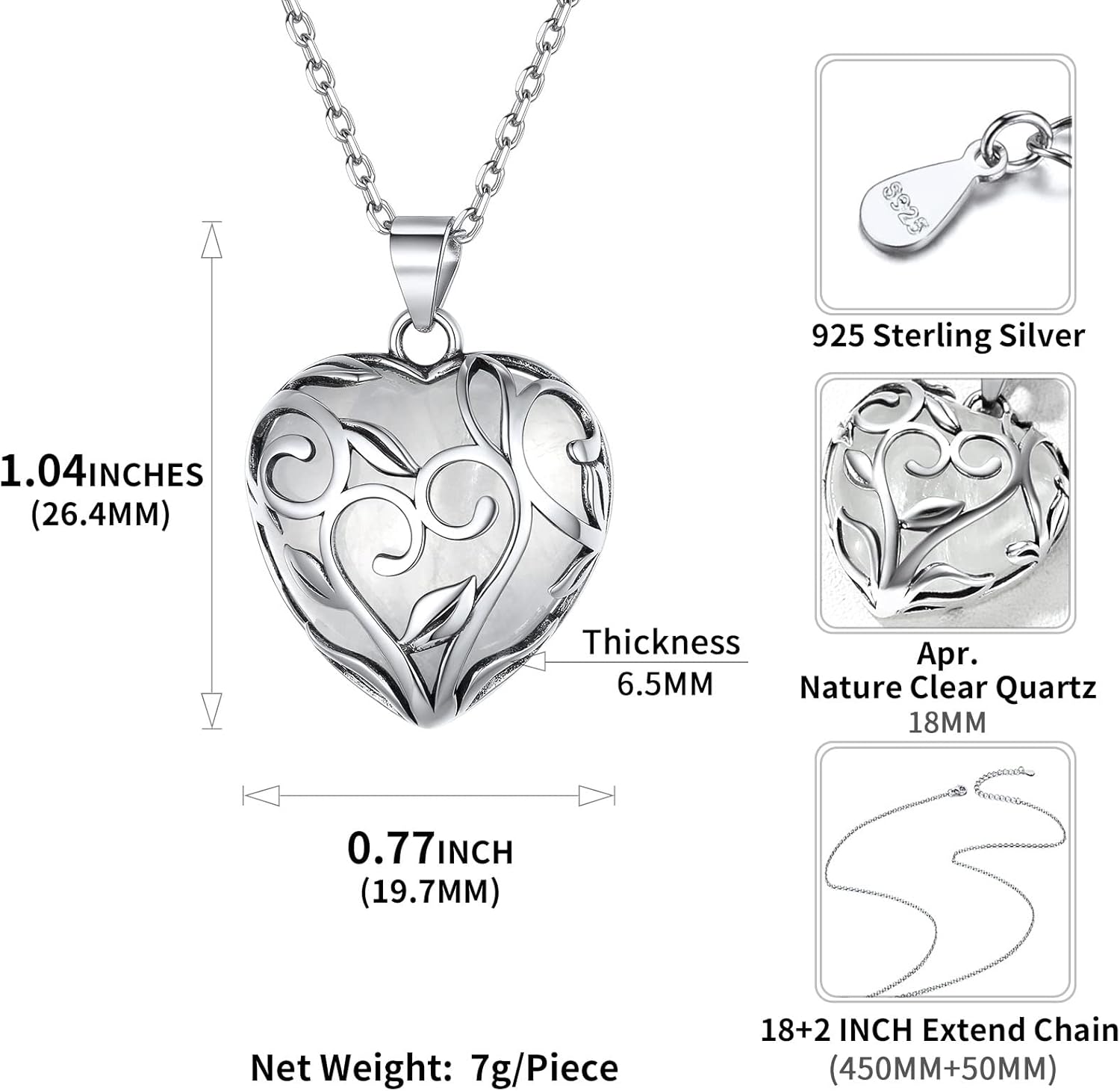 Celtic Knot Heart Birthstones Necklace Details: Dimensions, Hypoallergenic, Lobster-Claw-Clasps