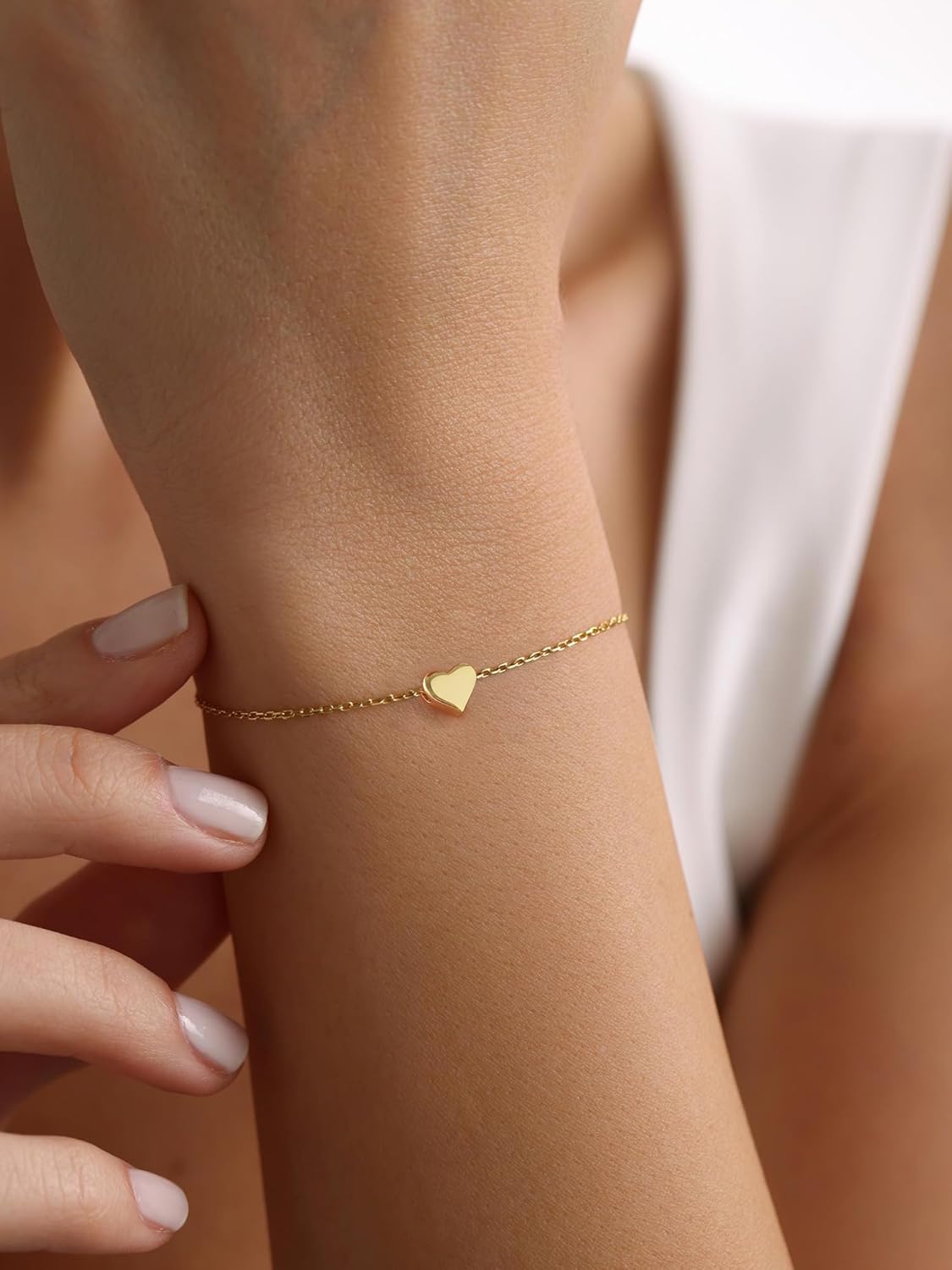 Classic Gold Heart Link Chain Bracelet  for Women, sterling silver jewlery, gift idea, sterling silver bracelets