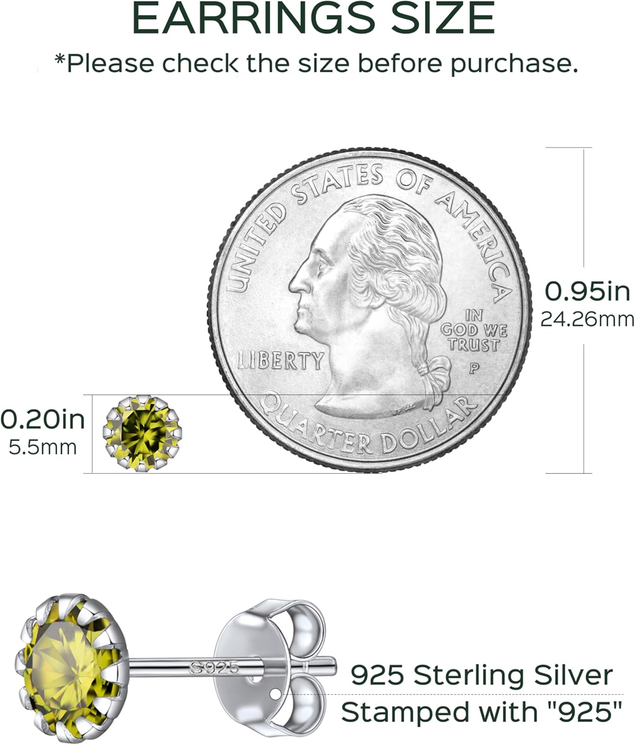 Round Cut Birthstone Stud Earrings for Ladies,  august birthstone, Peridot Earrings, Leo Birthstone, Virgo Birthstone, sterling silver jewelry, gift idea