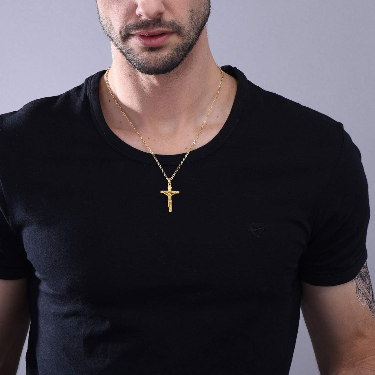 Catholic Jesus Christ on INRI Jesus Cross Pendant Necklace for Men