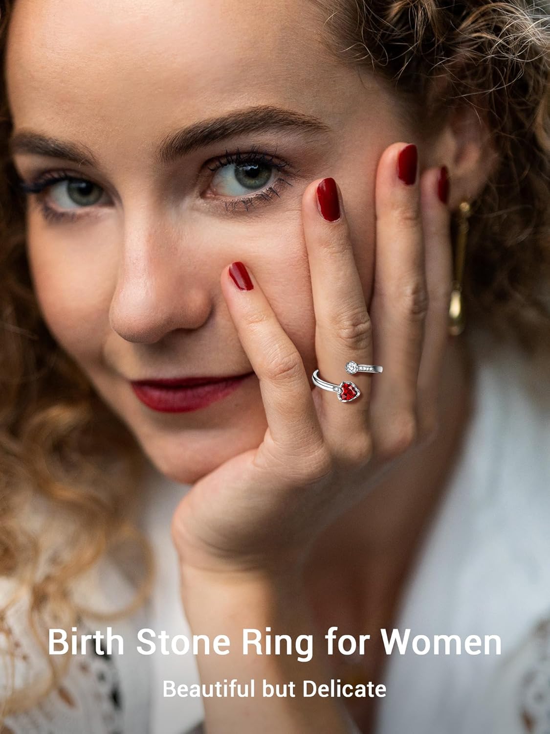 Heart Birthstone and White Cubic Zirconia Adjustable Ring for Women