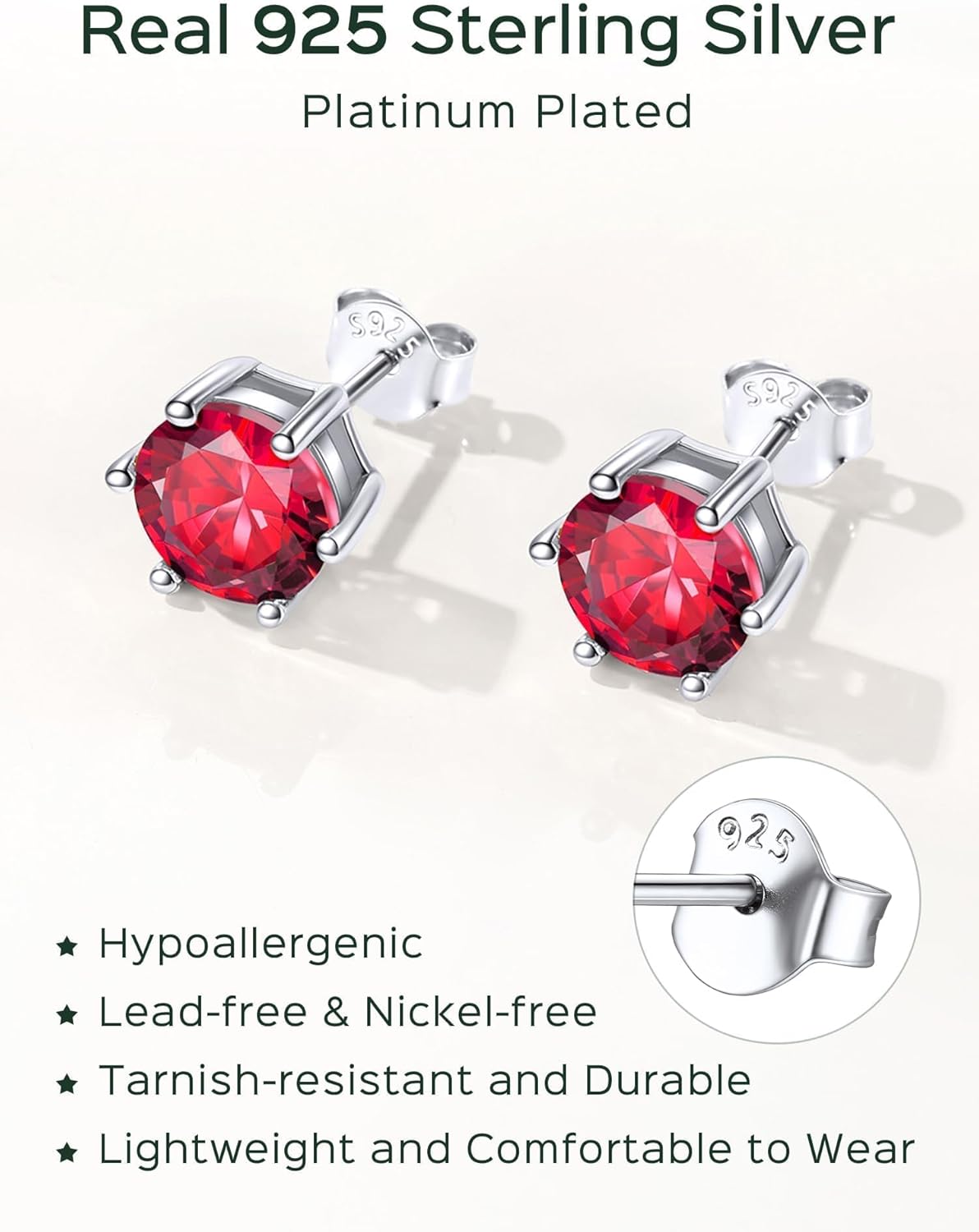 Sterling Silver 8.5mm Sparkling Round Cut Birthstone Halo Stud Earrings