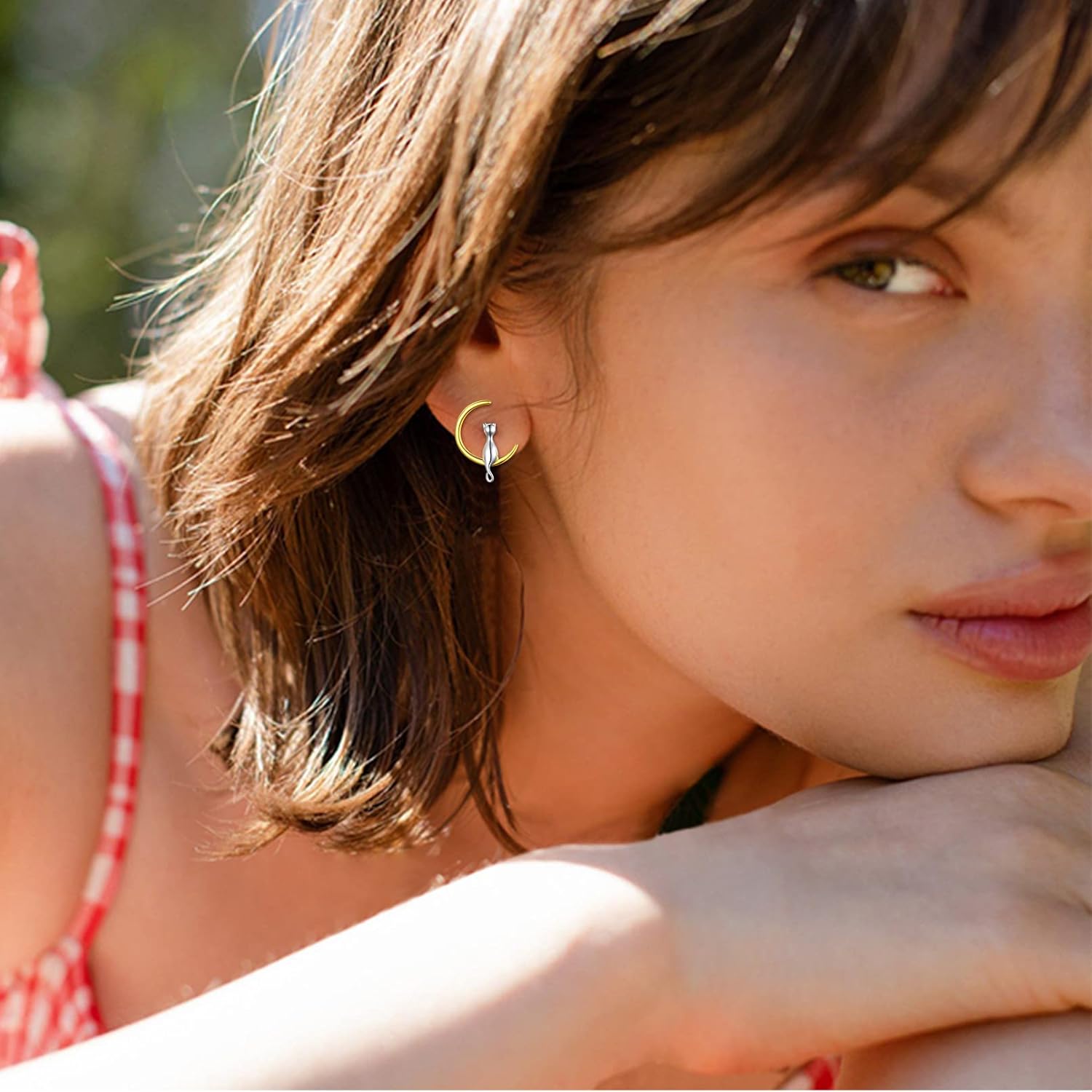 Lovely Cat and Moon Stud Earrings for Ladies