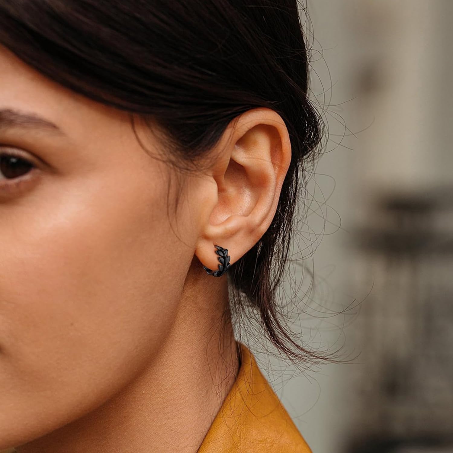 Hypoallergenic Leaf Lightweight Chunky Thick Huggie Hoop Earrings for Women