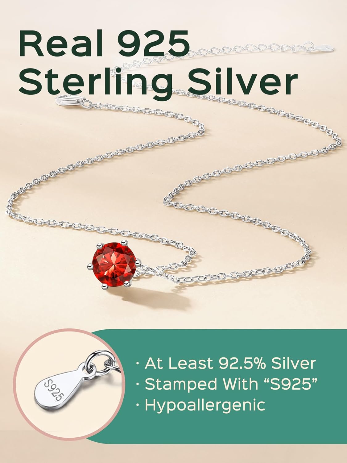 12 Months Sparkling Round Cut Created Birthstone Necklace for women, july birthstone, Ruby Pendant, Cancer Birthstone, Leo Birthstone, sterling silver jewelry, gift idea