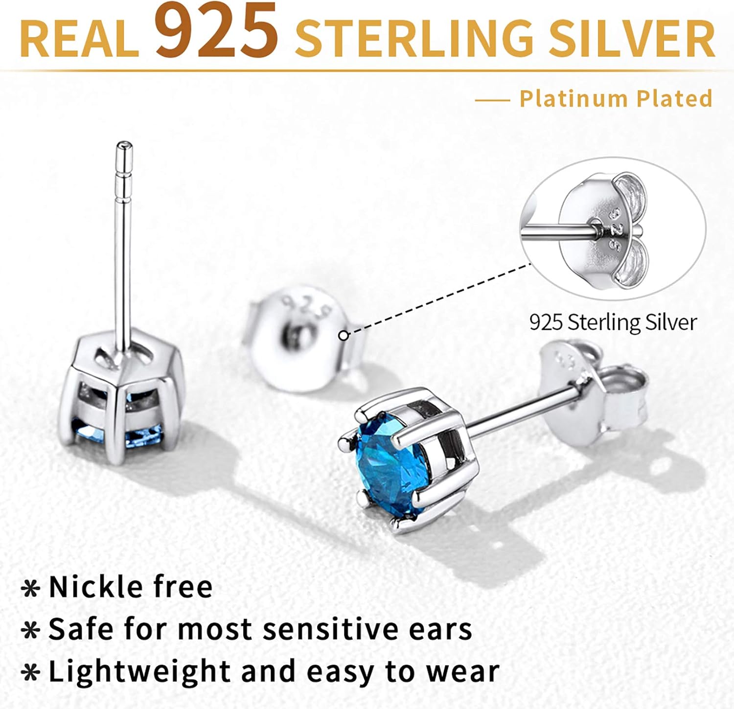 12 Months Sparkling Round Birthstone Halo Stud Earrings, december birthstone, Blue Topaz Jewelry, Sagittarius Birthstone,  topaz birthstone, Capricorn Birthstone, christmas gift, gift idea