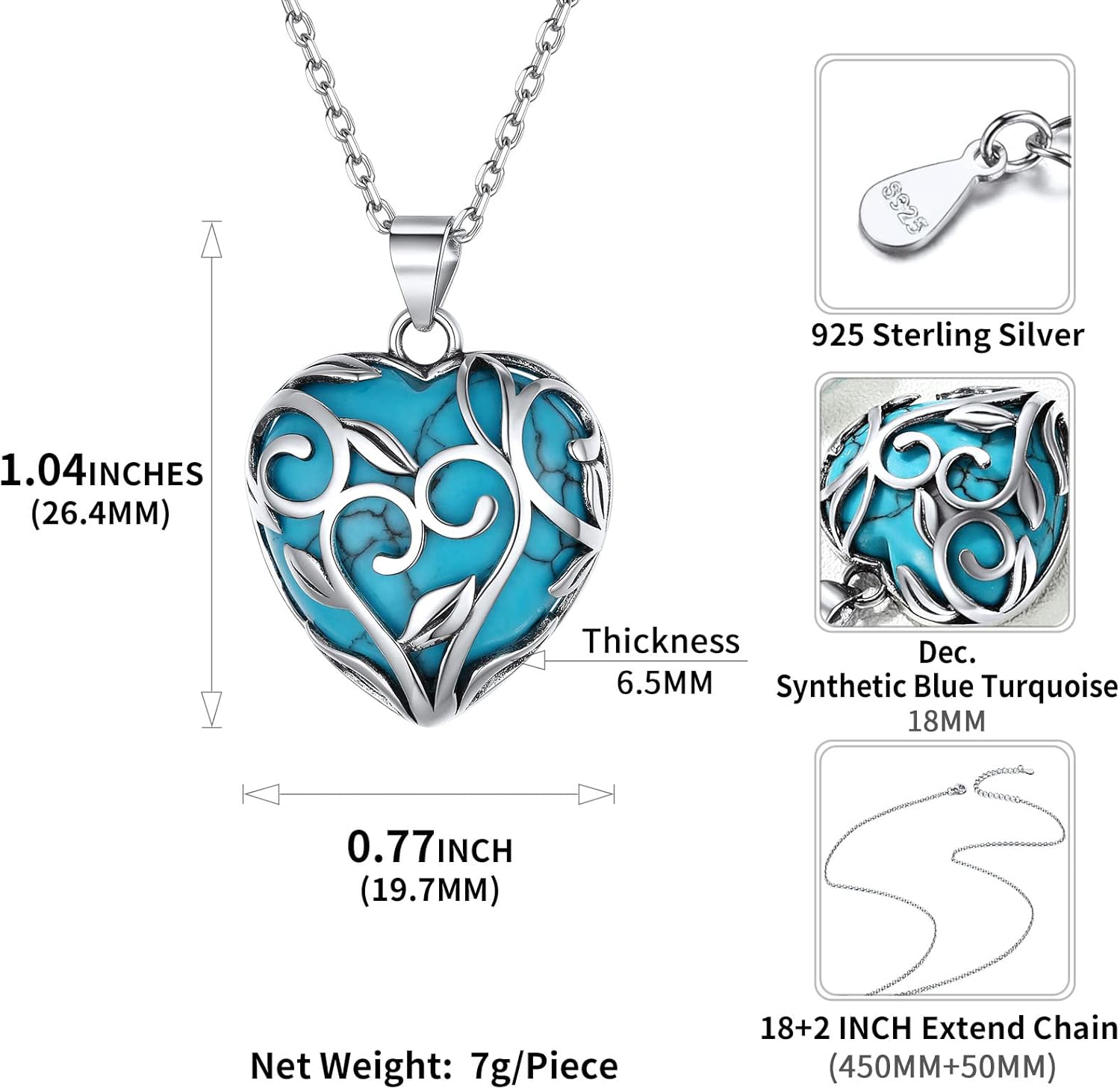 Celtic Knot Heart Birthstones Necklace Details: Dimensions, Hypoallergenic, Lobster-Claw-Clasps