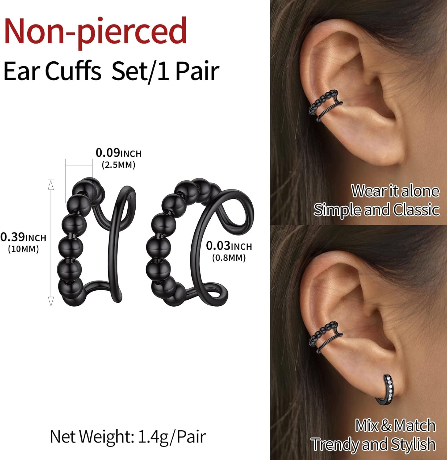 Beaded on Piercing Clip on Cartilage Cuff Earrings 