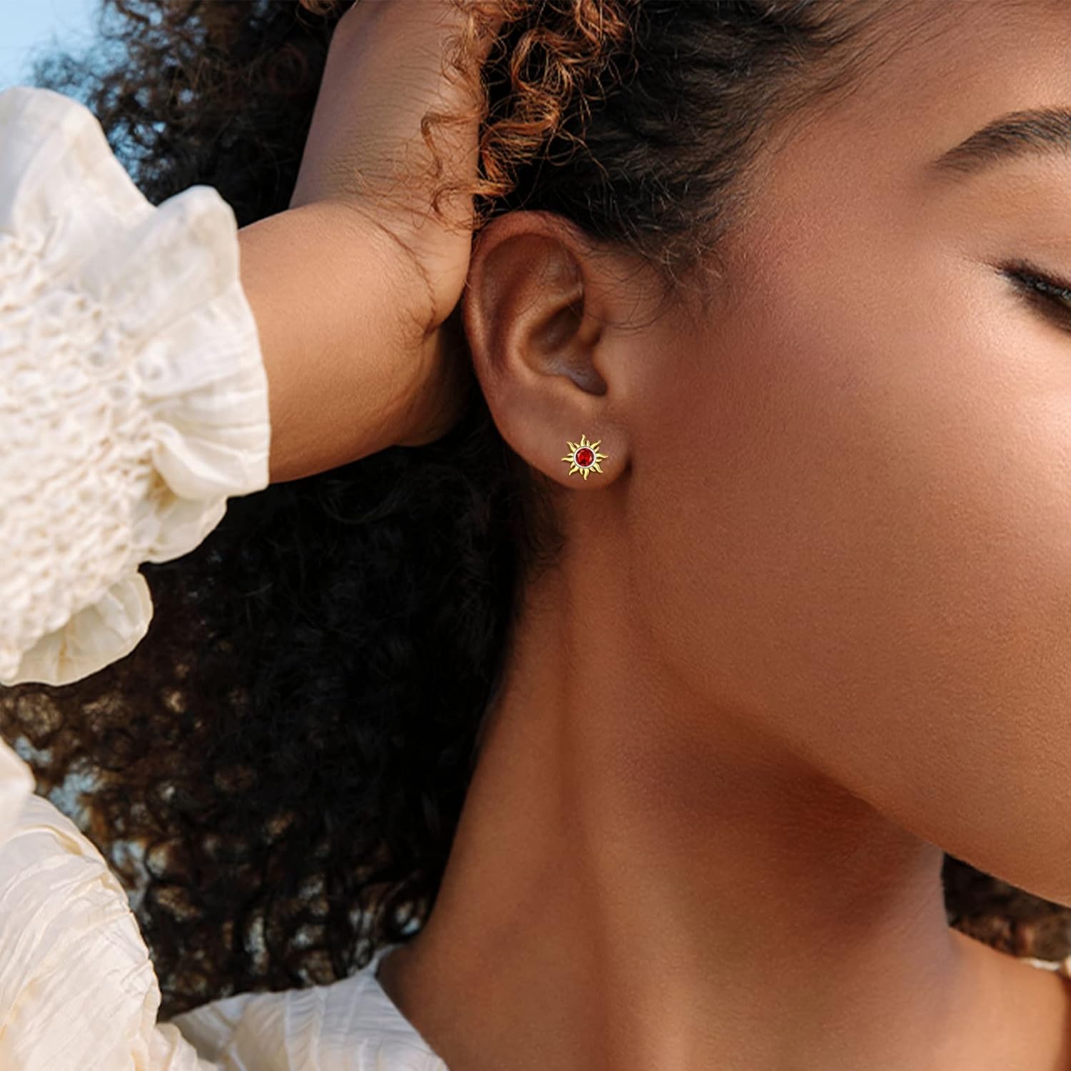 Hypoallergenic Sun Birthstone Earrings for Women, july birthstone, Ruby birthstone, Cancer Birthstone, Leo Birthstone, sterling silver jewelry, gift idea