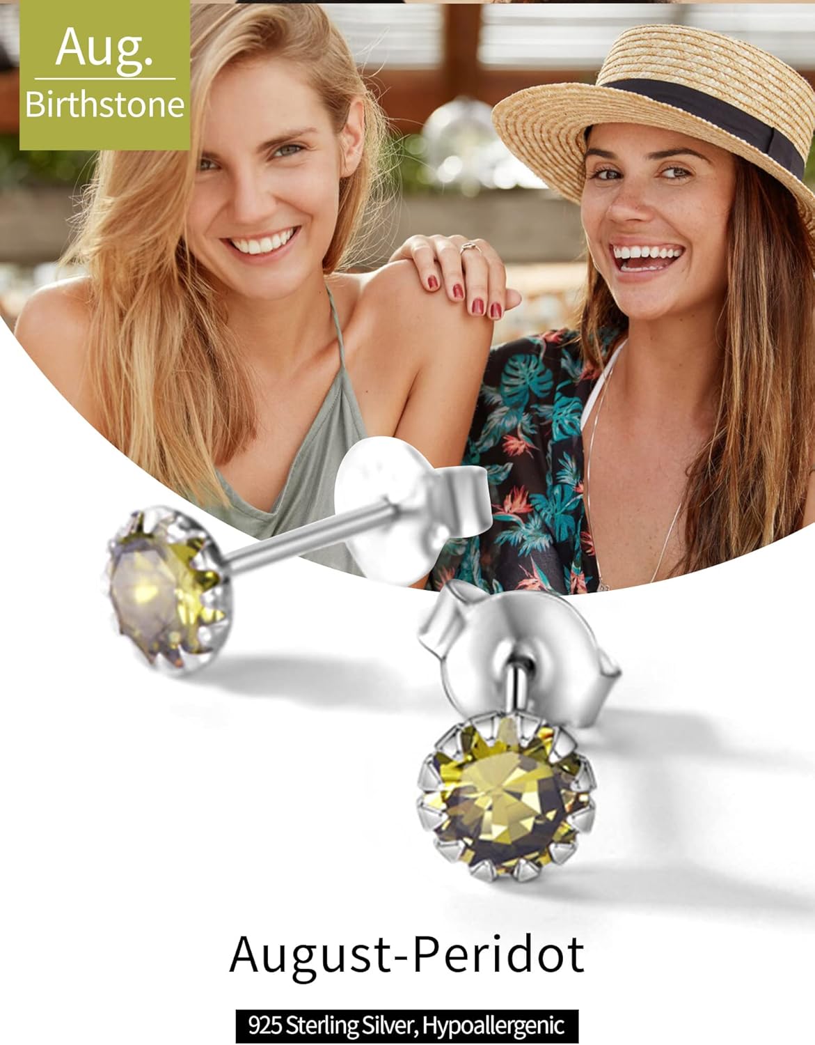 Round Cut Birthstone Stud Earrings for Ladies,  august birthstone, Peridot Earrings, Leo Birthstone, Virgo Birthstone, sterling silver jewelry, gift idea