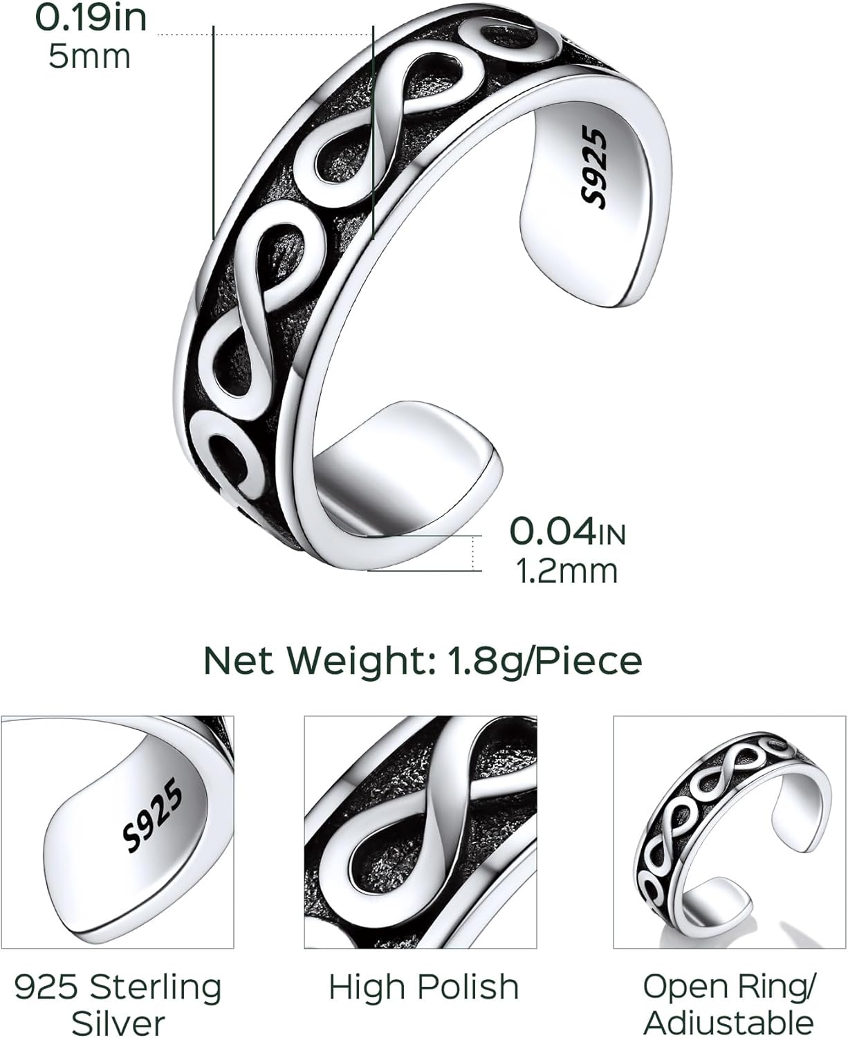 Infinity Adjustable Open Toe Rings
