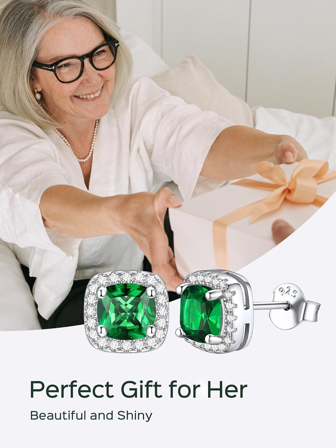 Square Sparkle Halo Birthstone Gemstone & Cubic Zirconia Stud Earrings 