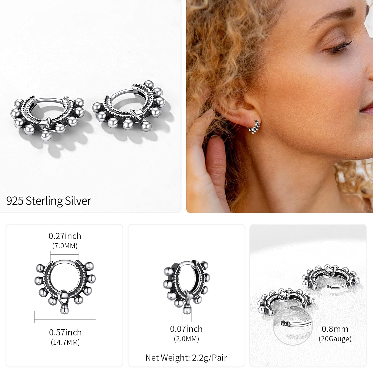 Bell ring Chunky Hoop Earrings Details: Dimensions, Hypoallergenic, Hinged Hoop.