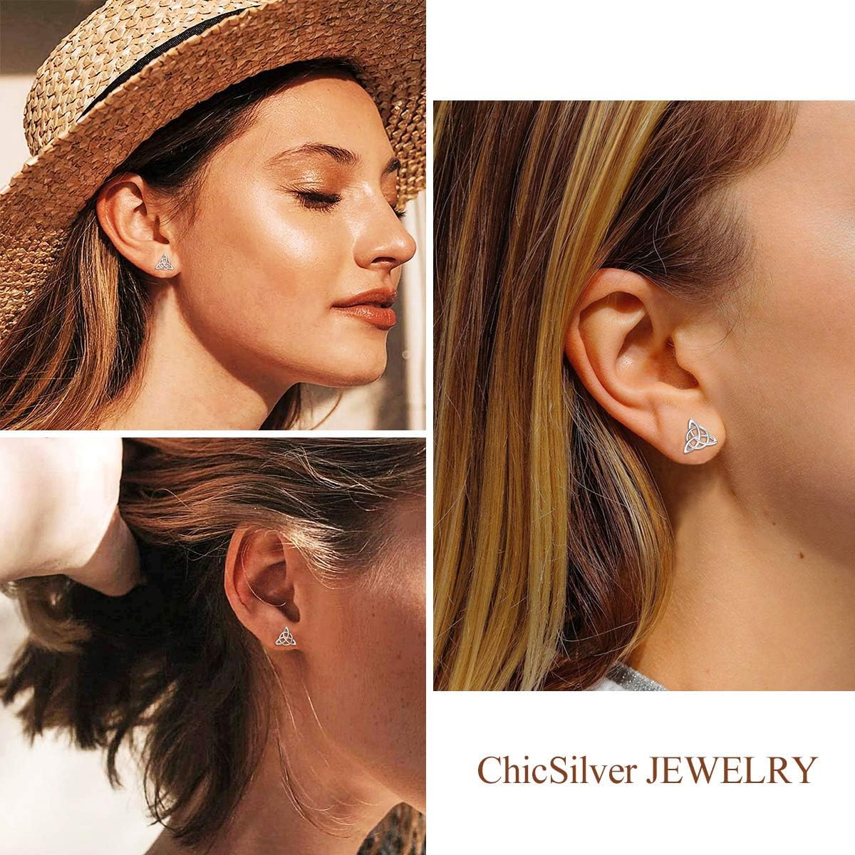 Vintage Triquetra Triangle Celtic Knot Studs Earrings for Women