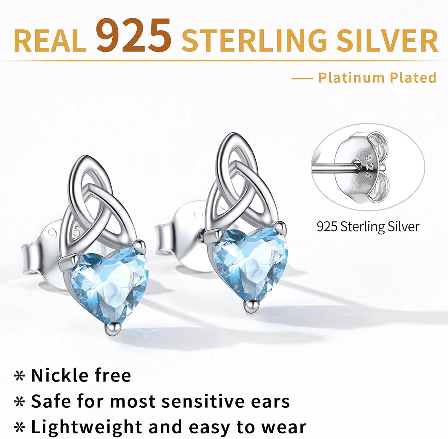 Brilliant Heart Cut Birthstone & Celtic Knot Stud Earrings