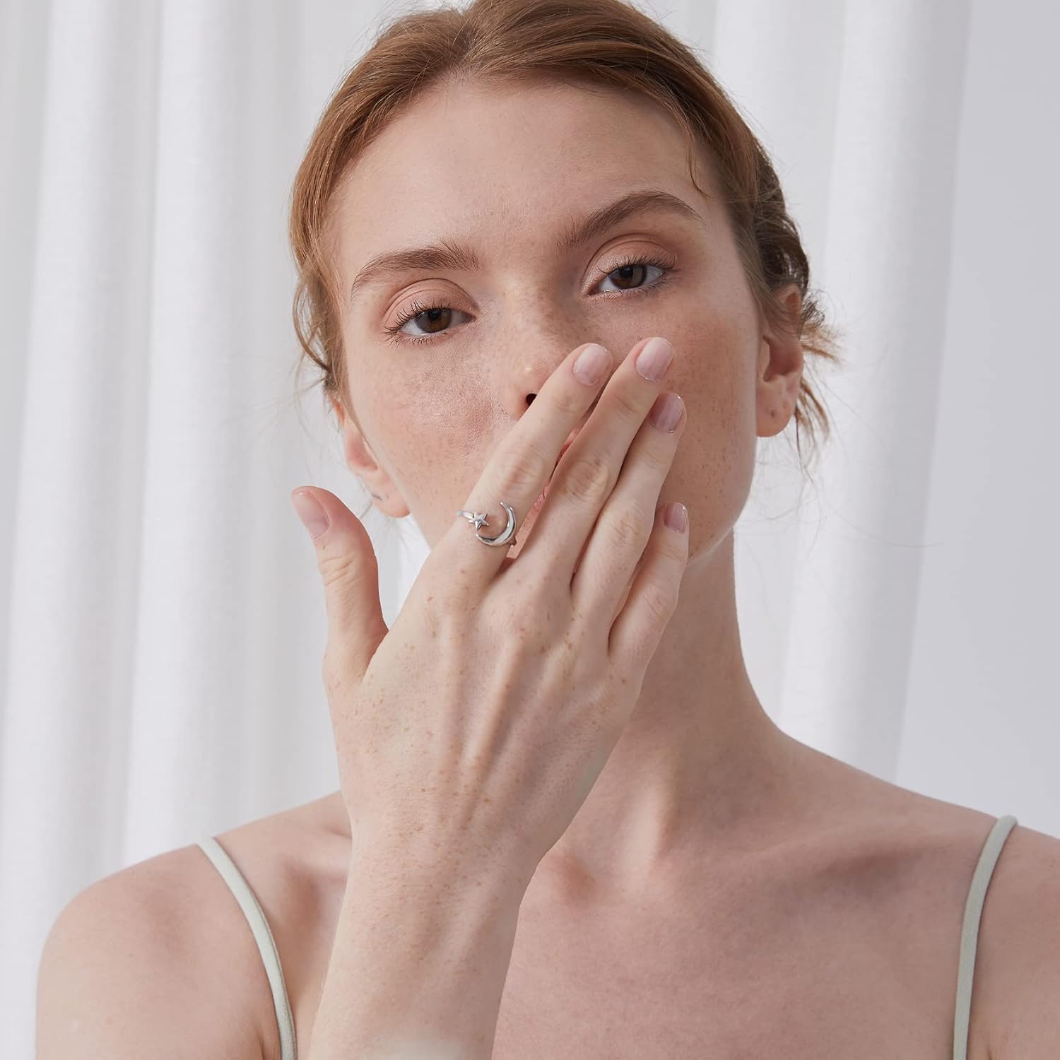 Simple Stackable Knuckle Moon and Star Wrap Open Adjustable Ring