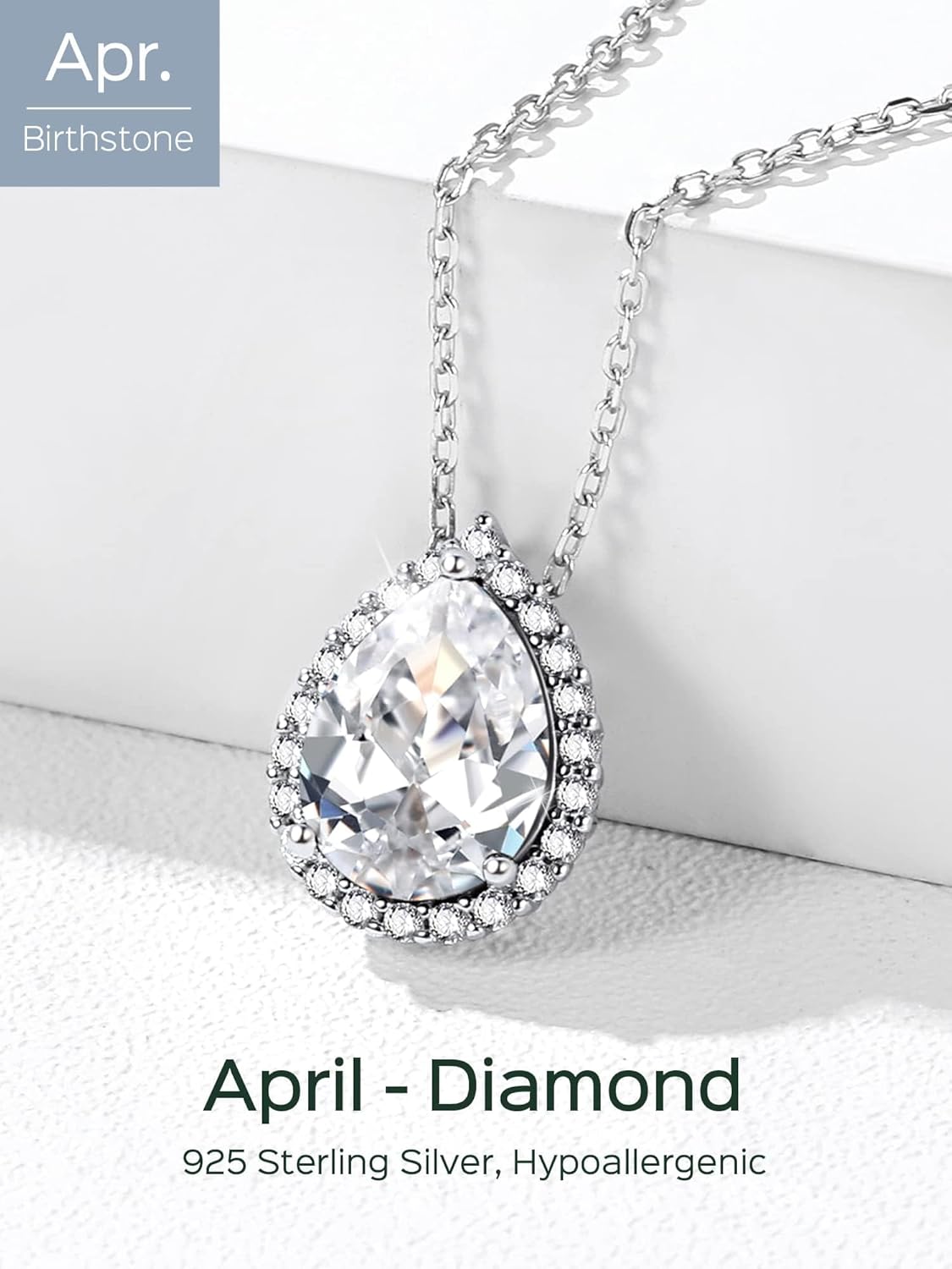 Pear Cut Teardrop Birthstone Diamond Necklace