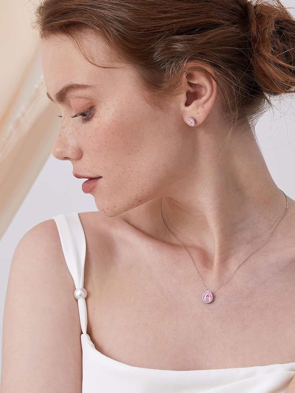 Pear Cut Teardrop Birthstone Diamond Necklace for Women