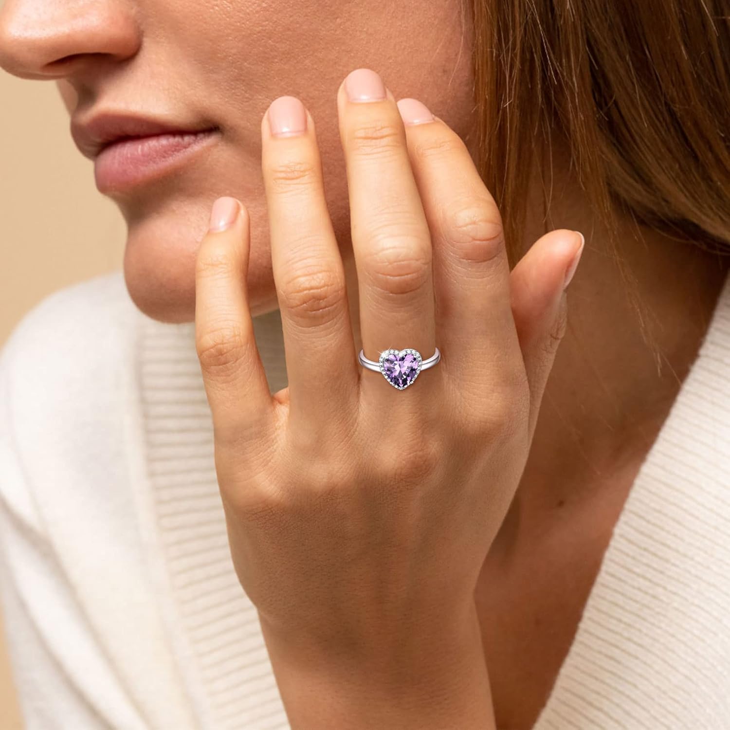 Heart Emerald Cut Birthstone Promise Ring for Women