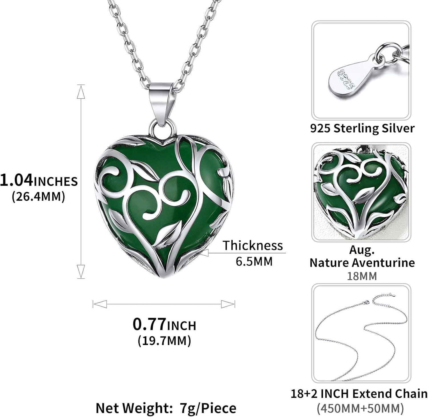 Celtic Knot Heart Birthstones Necklace Details: Dimensions, Hypoallergenic, Lobster-Claw-Clasps