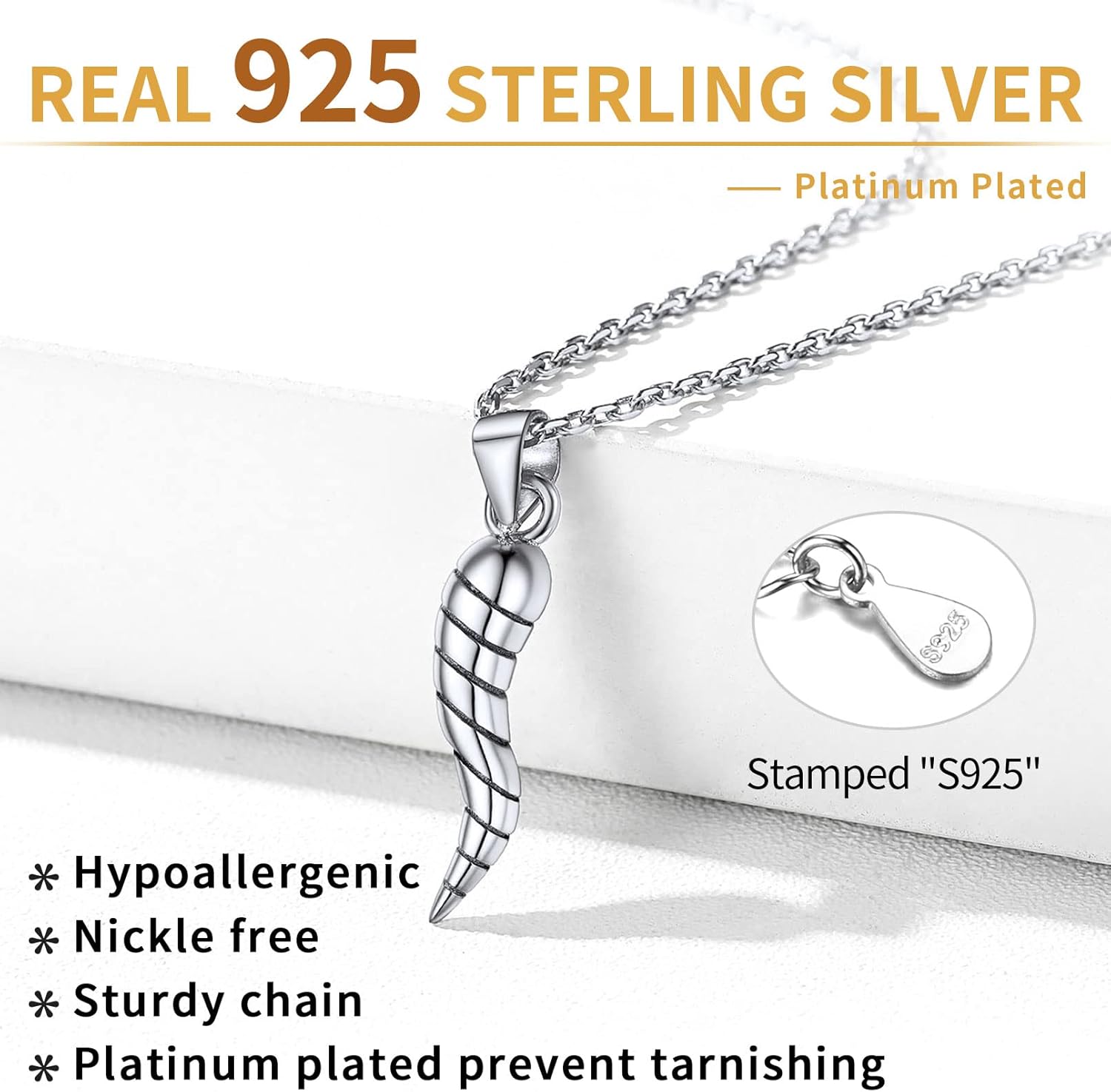 Sterling Silver Twisted Italian Horn Necklace