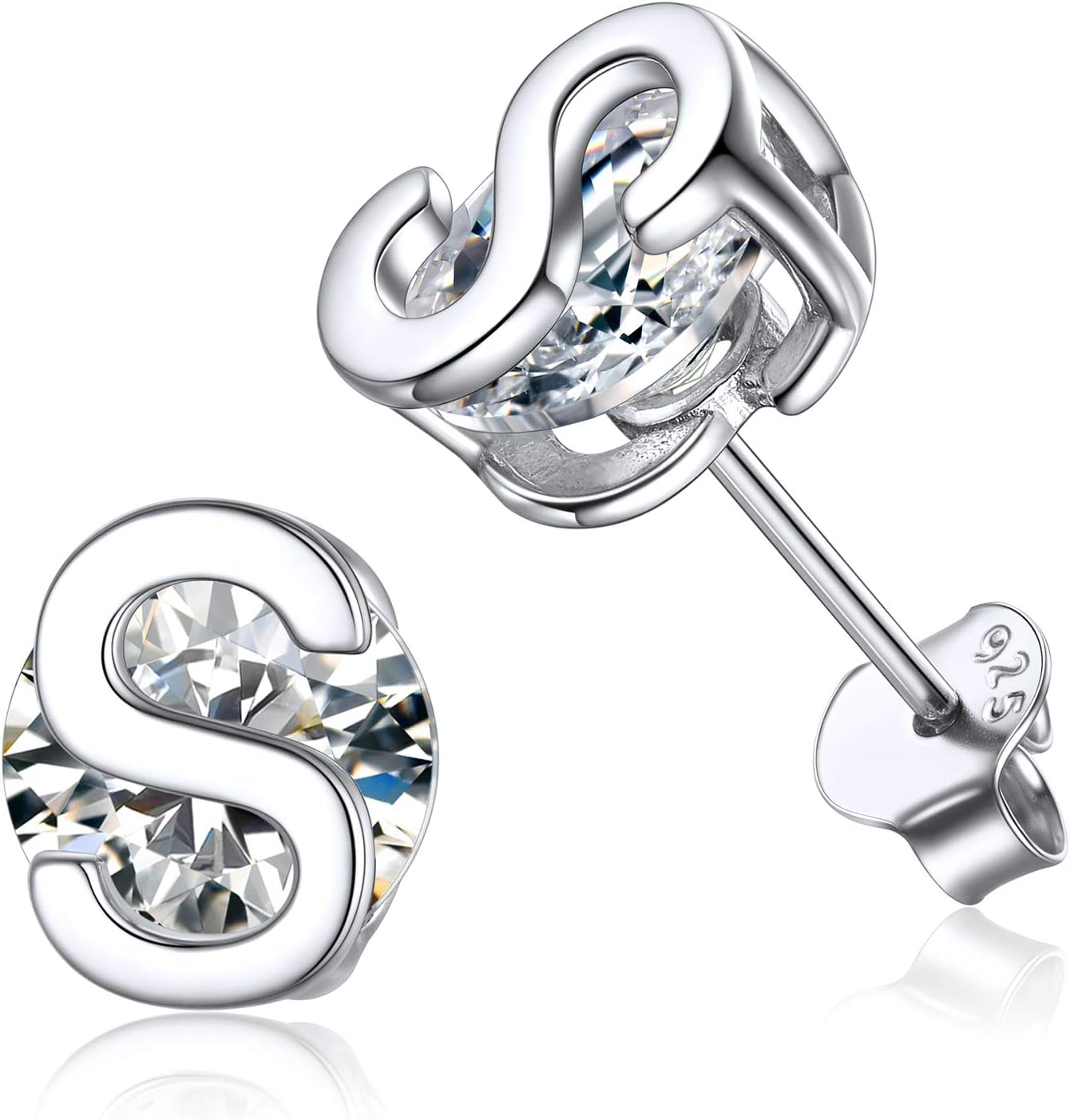 Dainty Initial & Cubic Zirconia Letter Stud Earrings