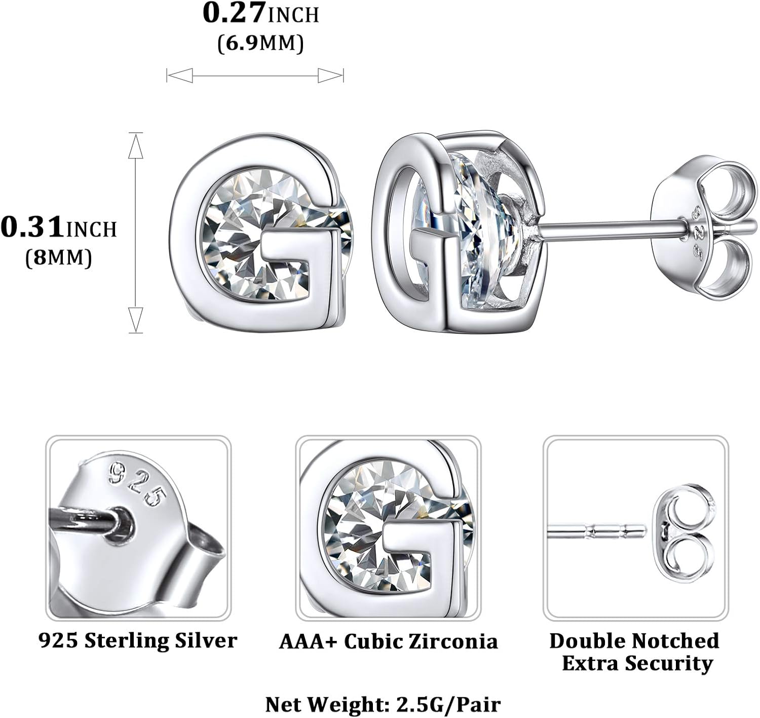 Dainty Initial & Cubic Zirconia Letter Stud Earrings