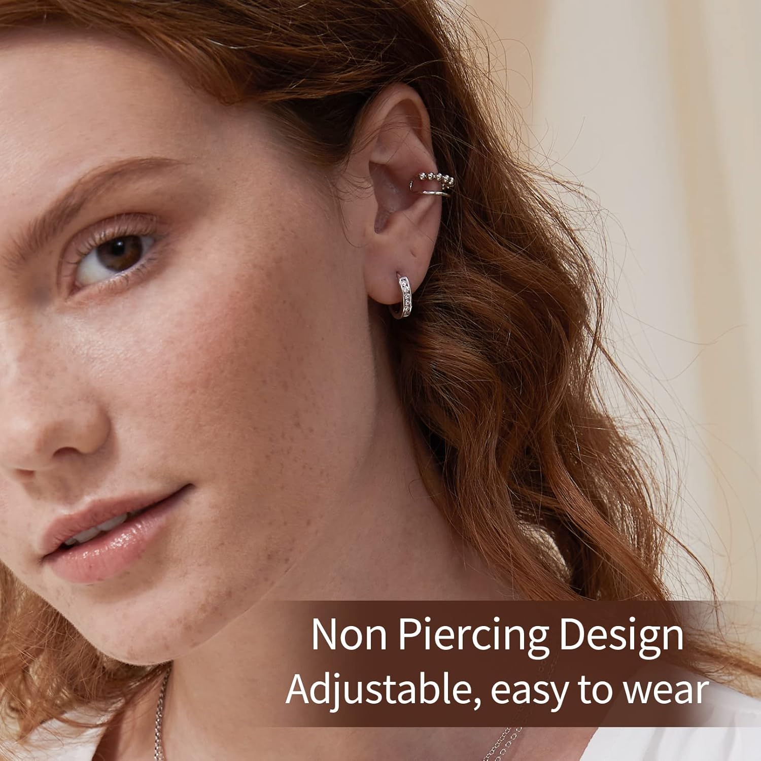 Beaded on Piercing Clip on Cartilage Cuff Earrings 