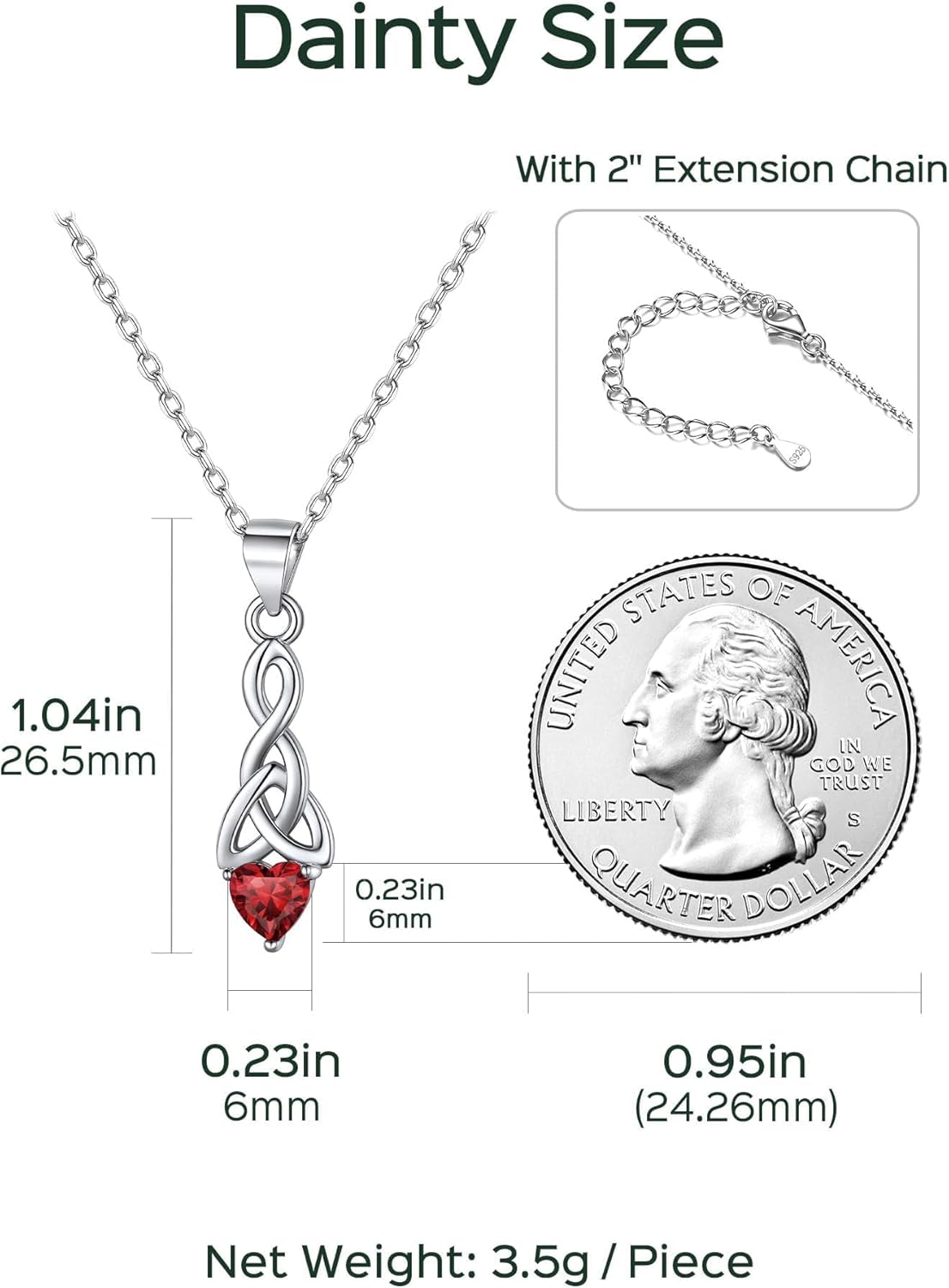 Sparkling Heart Birthstone Celtic Knot Pendant Necklace for Women, jan birthstone, Garnet birthstone, Capricorn Birthstone, Aquarius Birthstone, sterling silver jewelry, gift idea