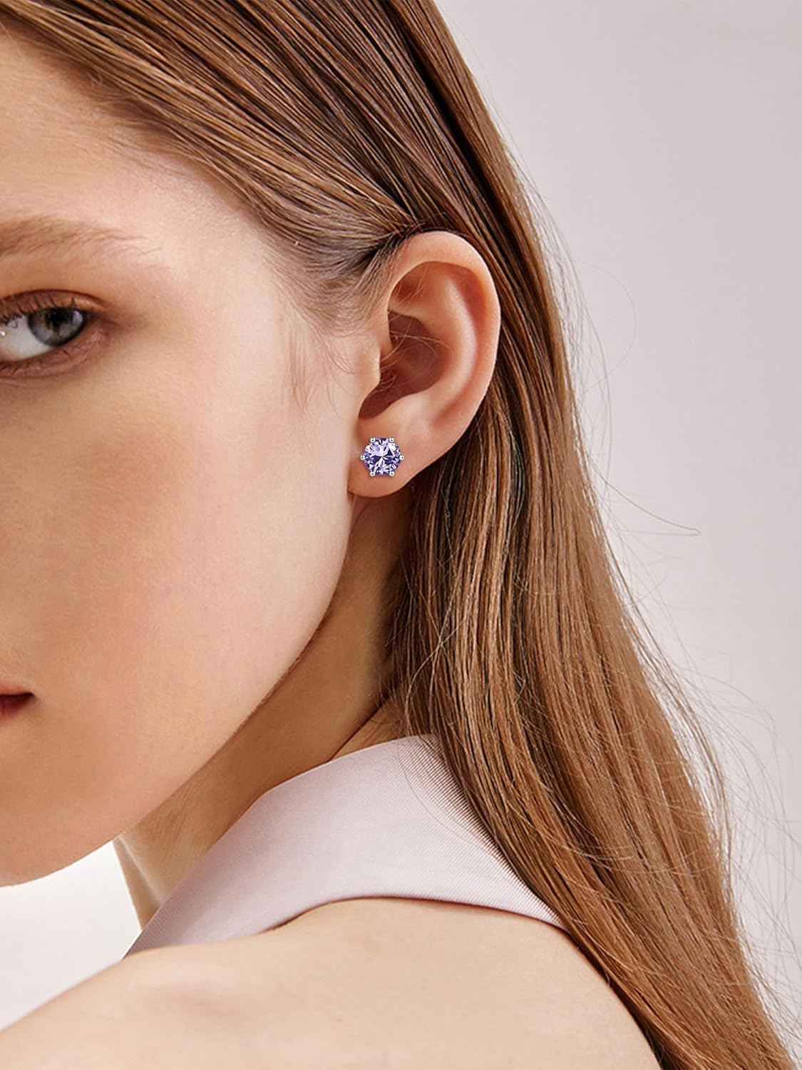 8.5mm Sparkling Round Cut Birthstone Halo Stud Earrings for Women