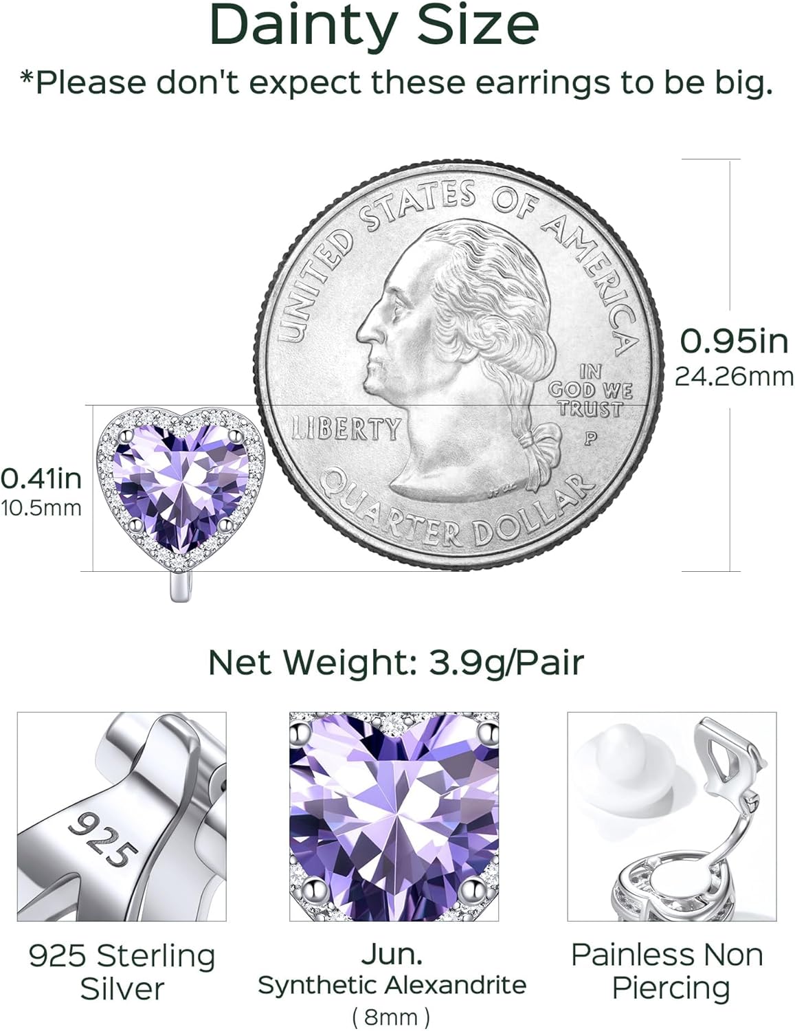 Hypoallergenic Birthstone Clip On Earrings Details: Dimensions, Hypoallergenic, Clip On